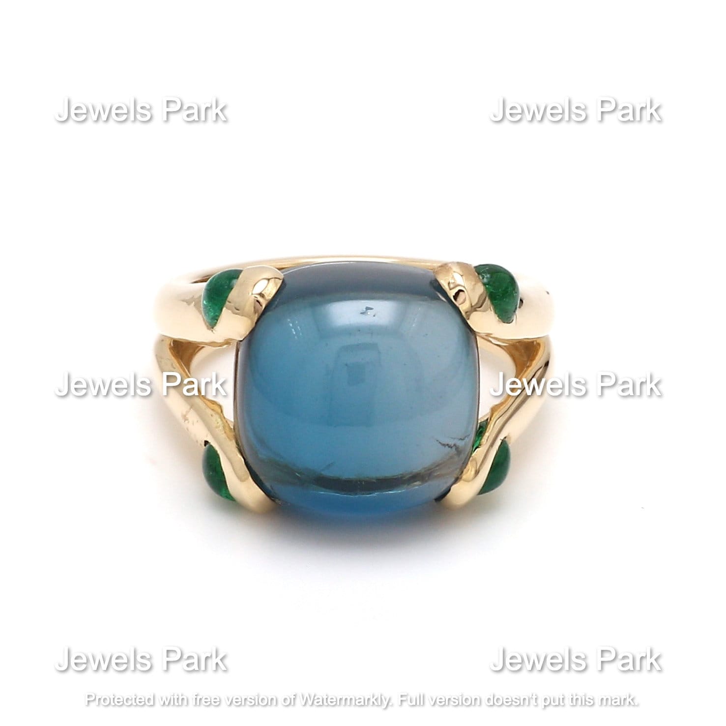 Blue Topaz Emerald Pomellato Style Ring 14K 18K Gold | Natural Big London Blue Chunky Emerald Cut Verdura