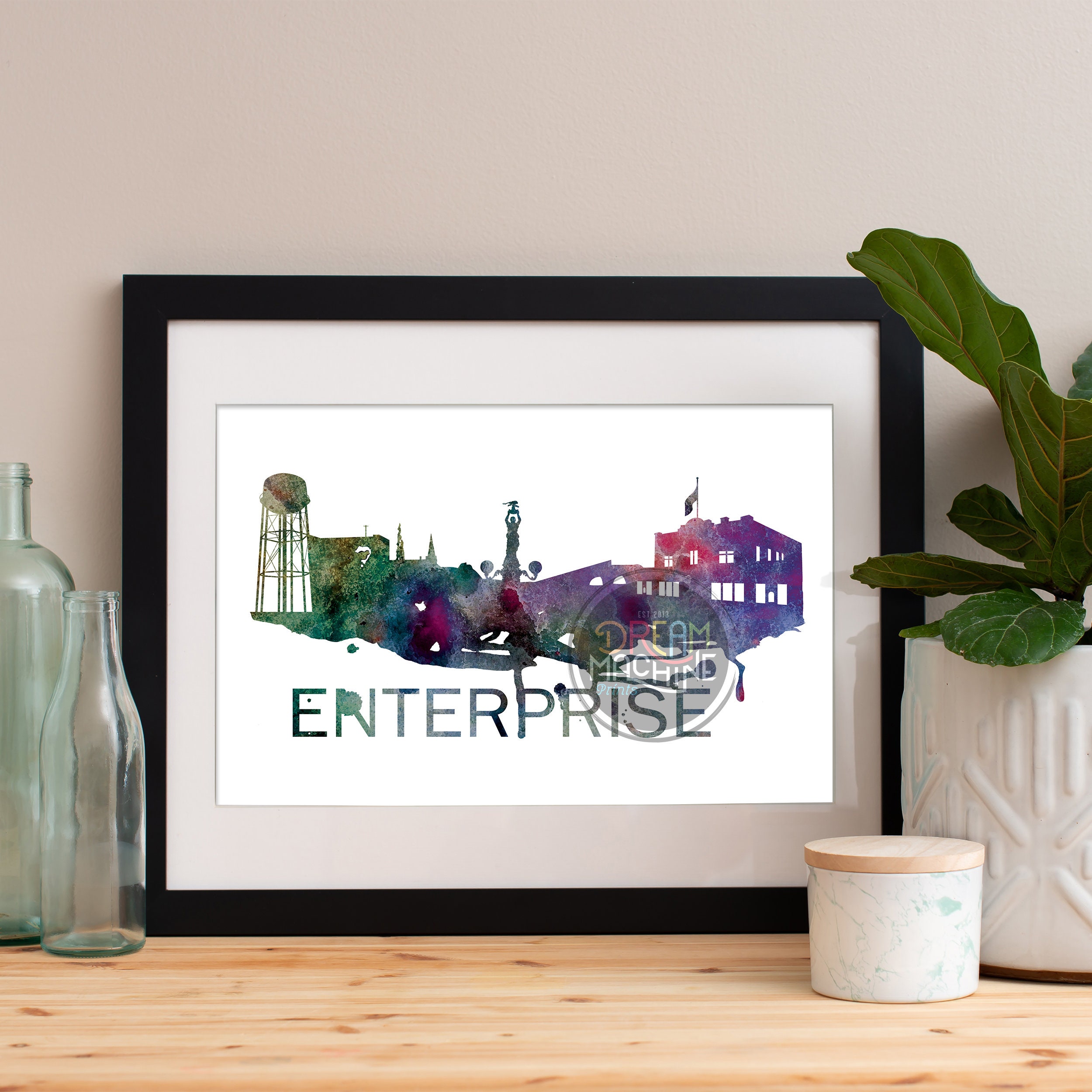 Enterprise Watercolor Skyline Purple, Skyline, Art, Poster, Print