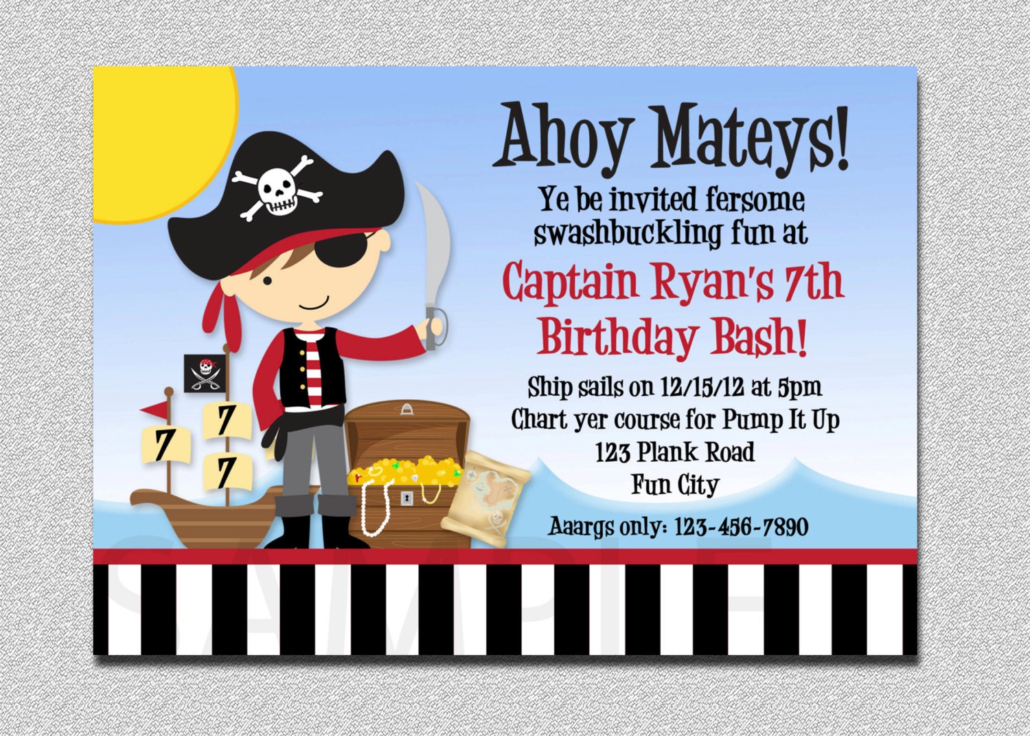 Pirate Birthday Invitation, Party Boys Party, Kids Invitations, Invitations