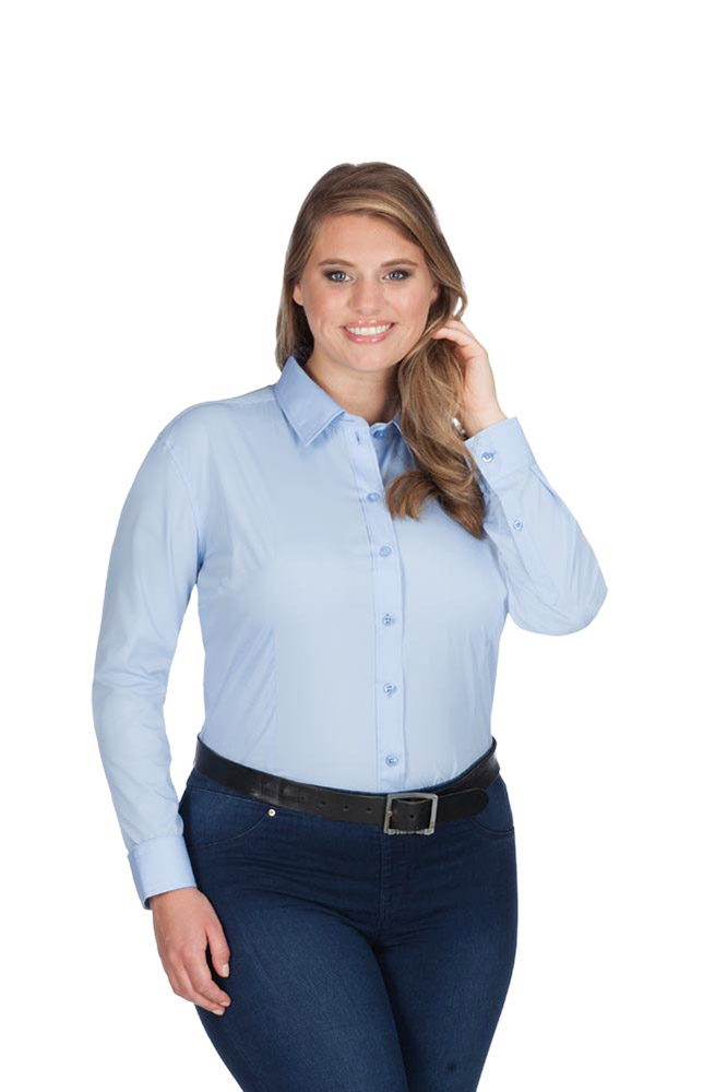 Business Langarm-Bluse Plus Size Damen, Hellblau, XXXL