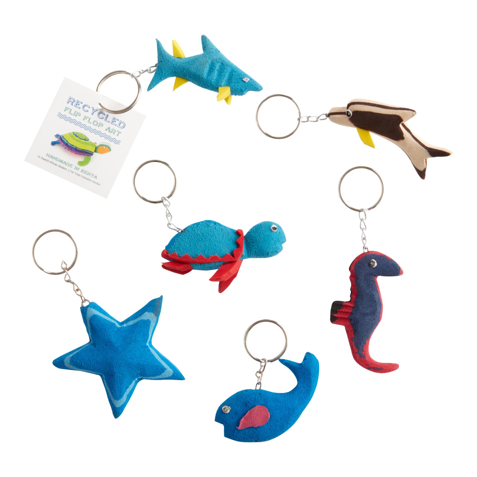 Recycled Flip Flop Foam Animal Keychains Set of 6: Multi by World Market