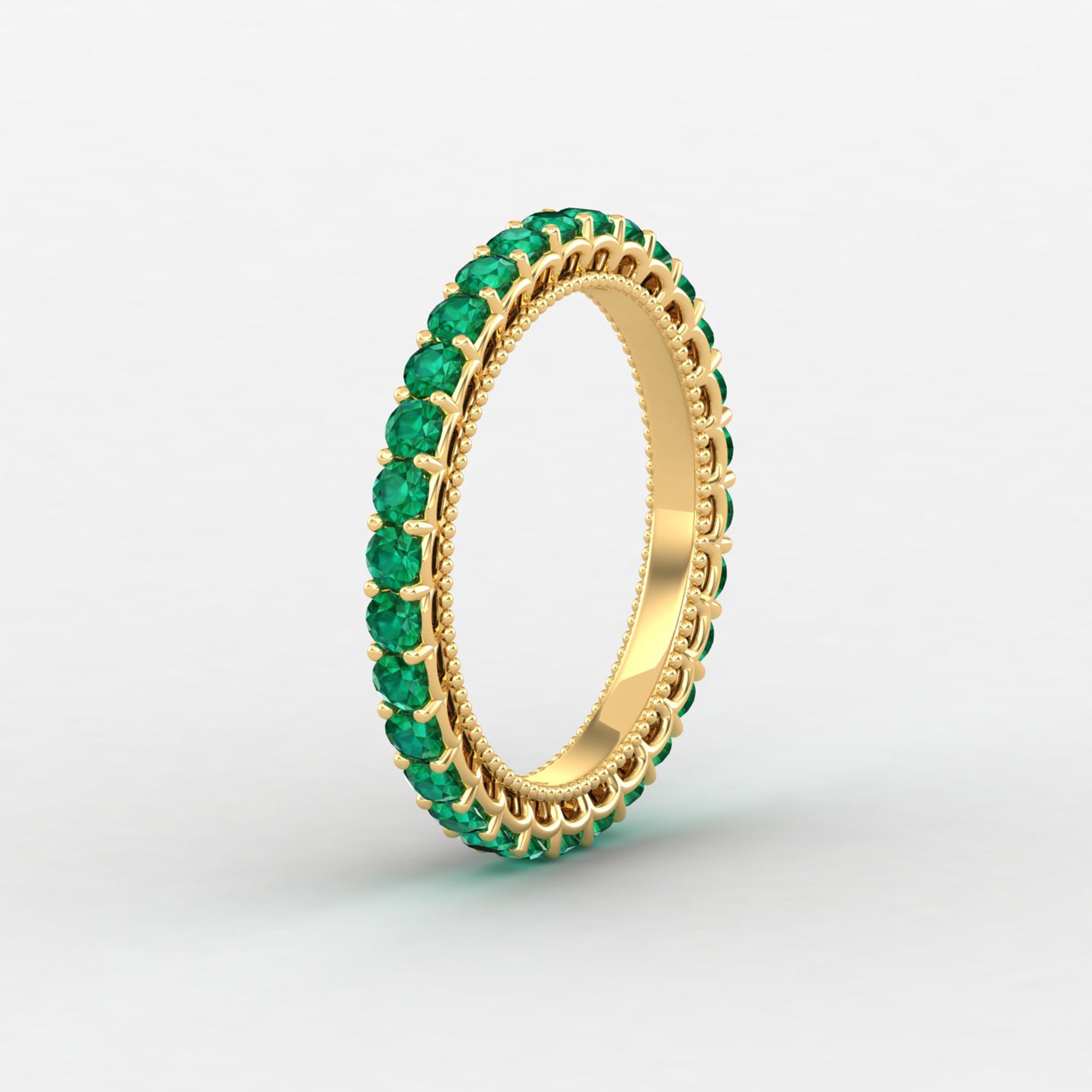Milgrain Emerald Eternity Band, 18K Gold Ring, Modern Solid Band Gift For Women