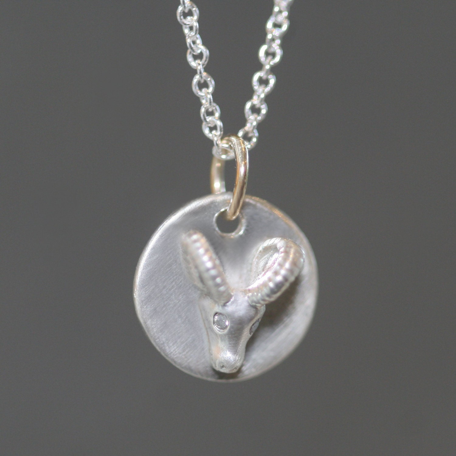 Ram Disk Necklace in Sterling Silver With Diamonds