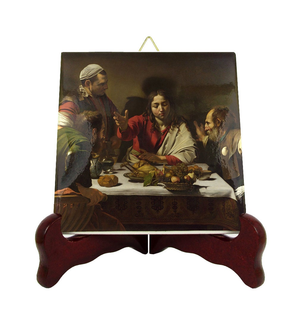 Christian Gifts - The Supper At Emmaus By Caravaggio Religious Icon On Tile Handmade in Italy Catholic Religious Home Decor