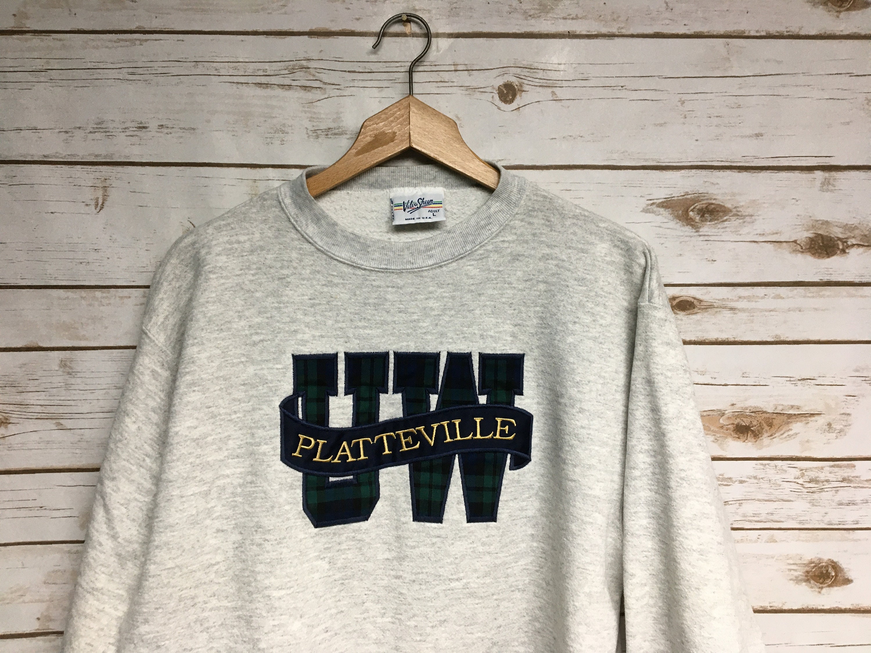 Vintage 90's Rayon Tri Blend University Of Wisconsin Platteville Pioneers Crewneck Sweatshirt Uw Uwp - Large/Medium