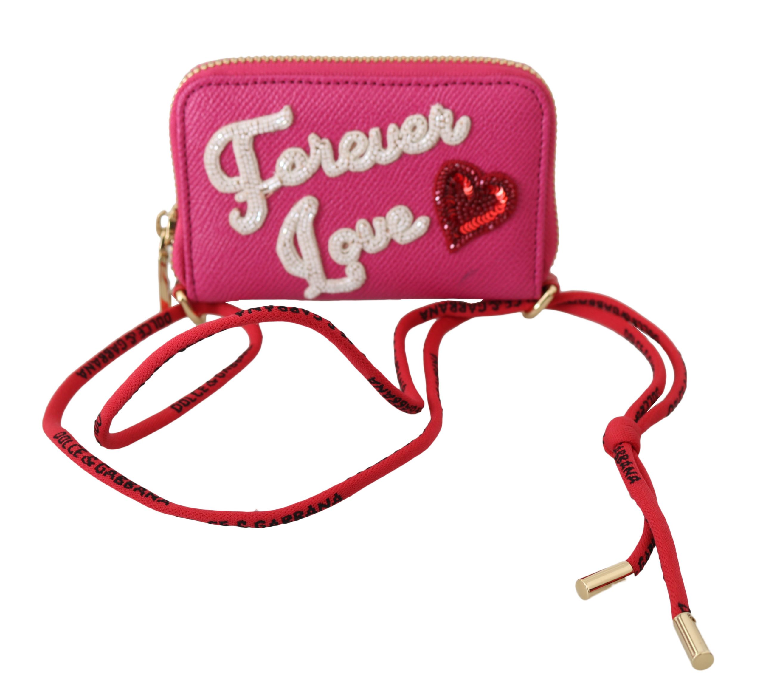 Dolce & Gabbana Women's Forever Love Zipper Leather Wallet Pink VA8736