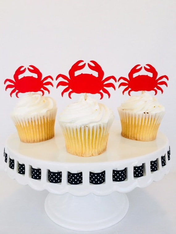 12 Crab Cupcake Toppers - Seafood Boil Bake Party Nautical Birthday Wedding Shower Bbq