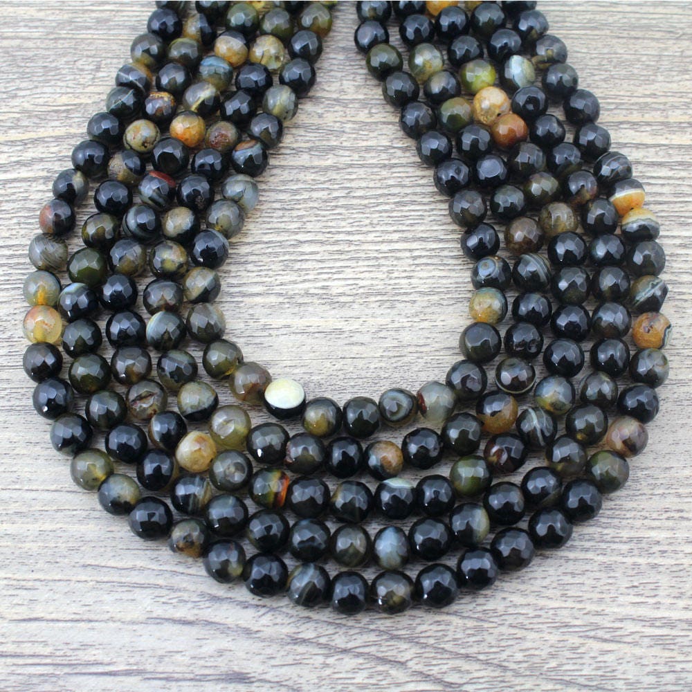 Faceted Agate Beads, Many Colors Blend Beads, 8mm Natural Round Beads, Colorful Black Diy Necklace Beads, Gemstone Beads 15.5strand