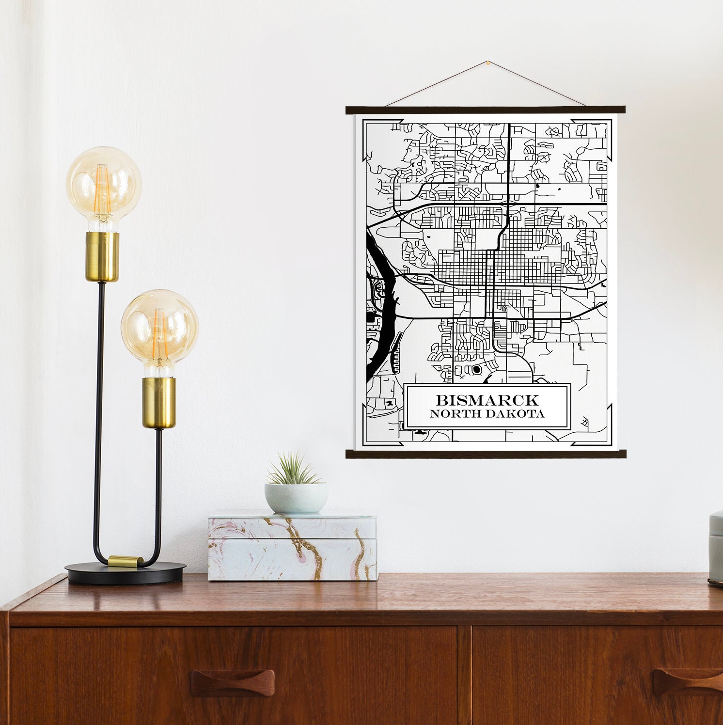 Bismarck North Dakota Street Map | Hanging Canvas Of Printed Marketplace