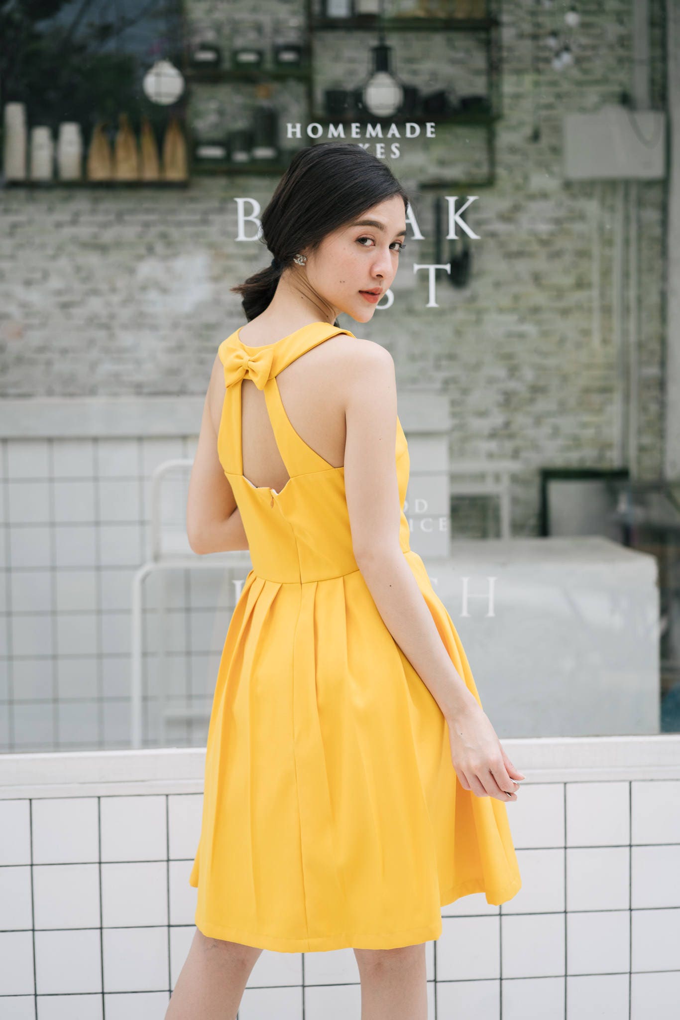 Mustard Yellow Dress School Dance Back Bow Cute Bridesmaid Gown Summer Vintage Sundress Retro Party Love Potion