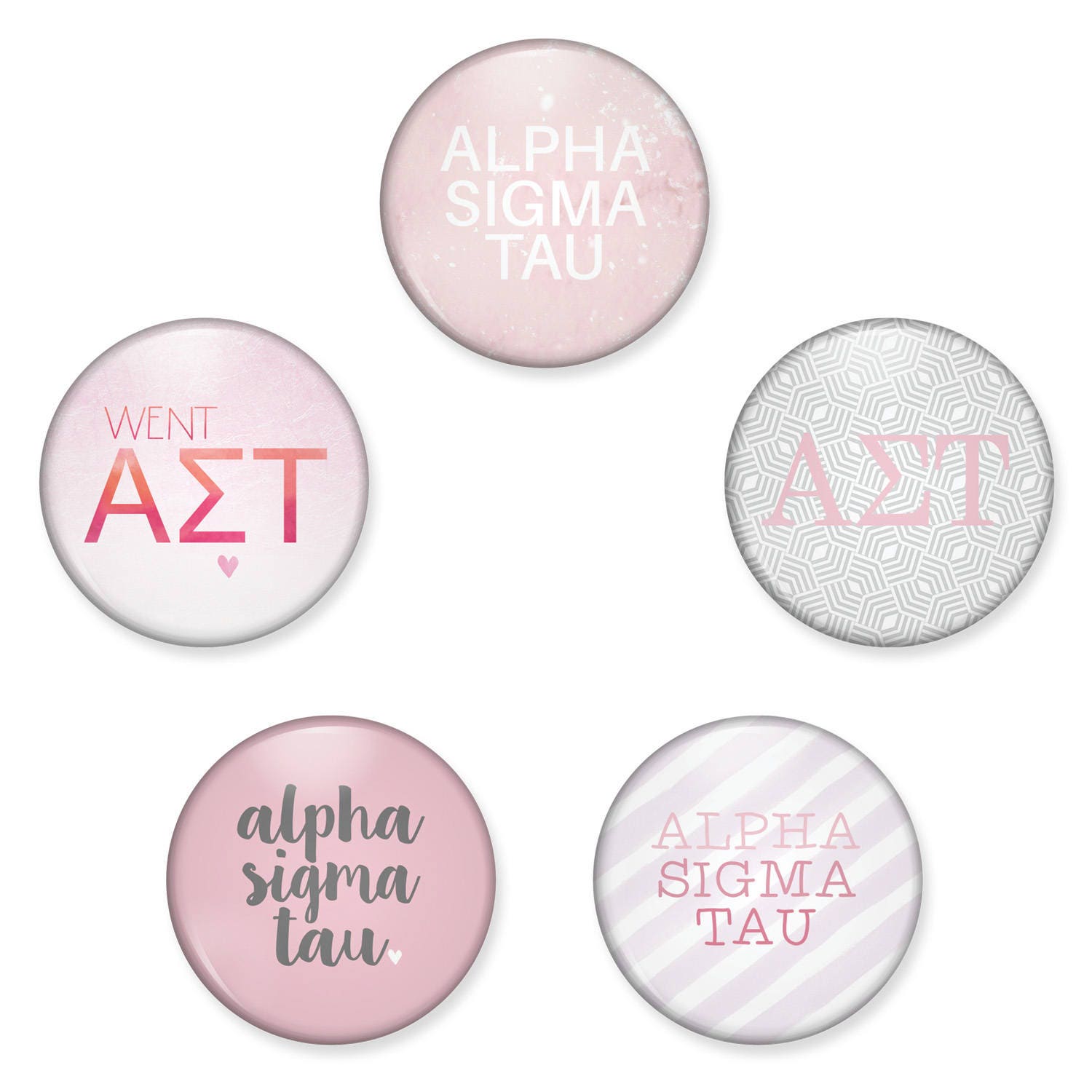 Alpha Sigma Tau Button Set, Pin Back Buttons, Ast Sorority Pack, Magnet Magnets, Bid Day Gifts
