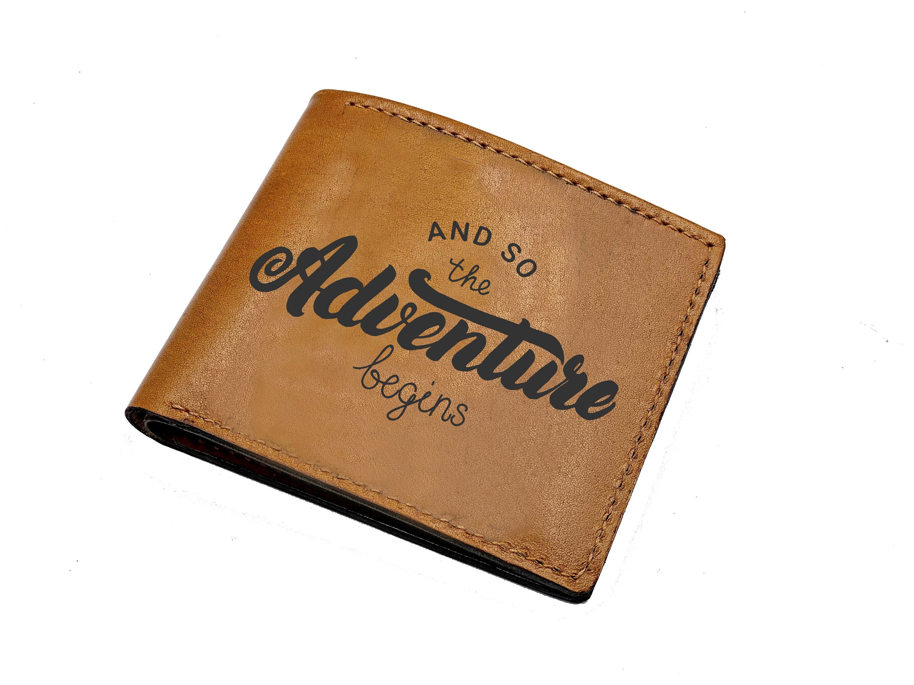Personalized Adventure Typography Men's Gift, Leather Wallet, Traveling Wallet For Him, Wedding Graduation Anniversary Gift