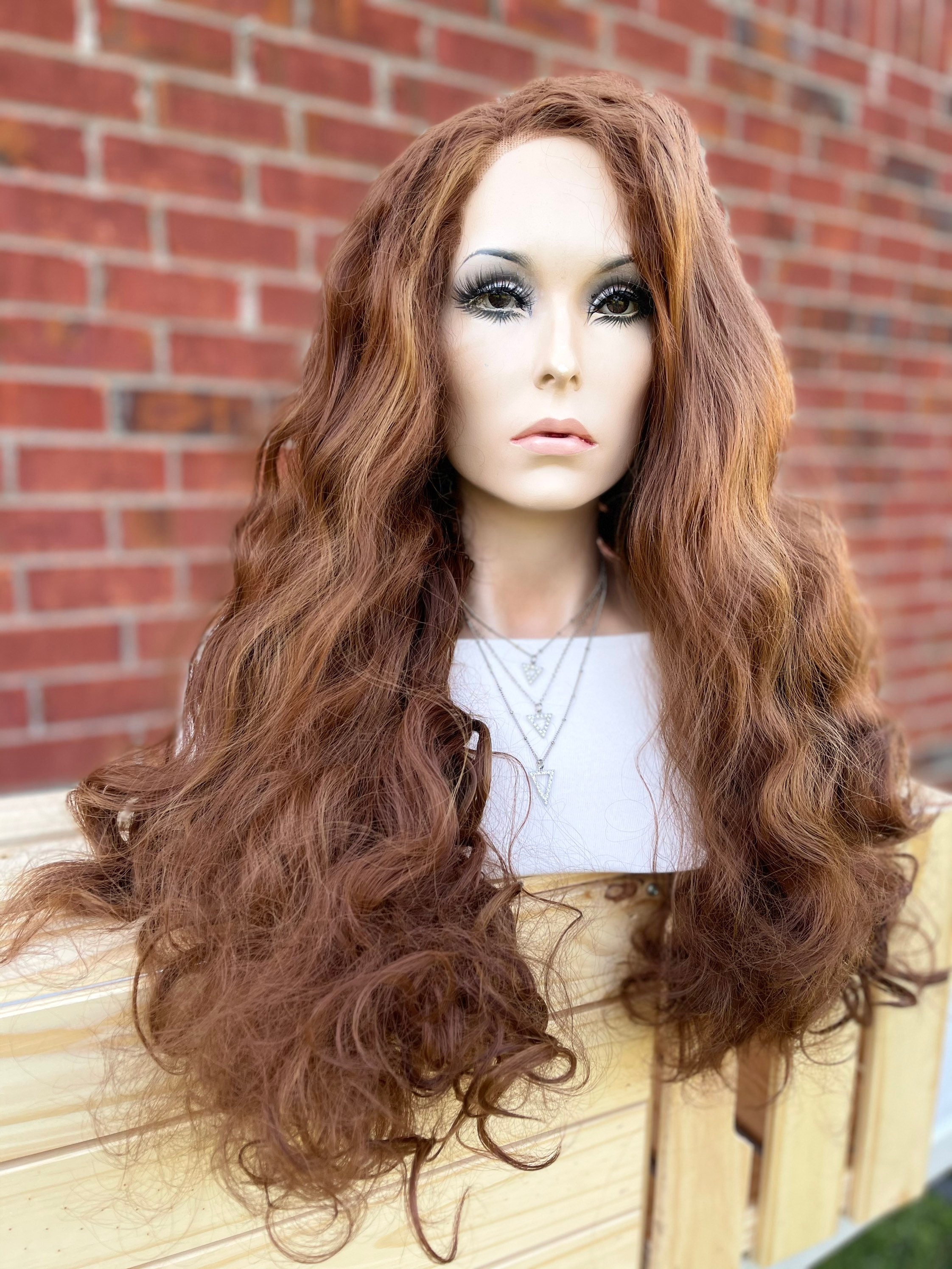 Brown Wig | Human Hair Blend Lace Front Blonde Highlights Frontal Multi Parting Heat Safe
