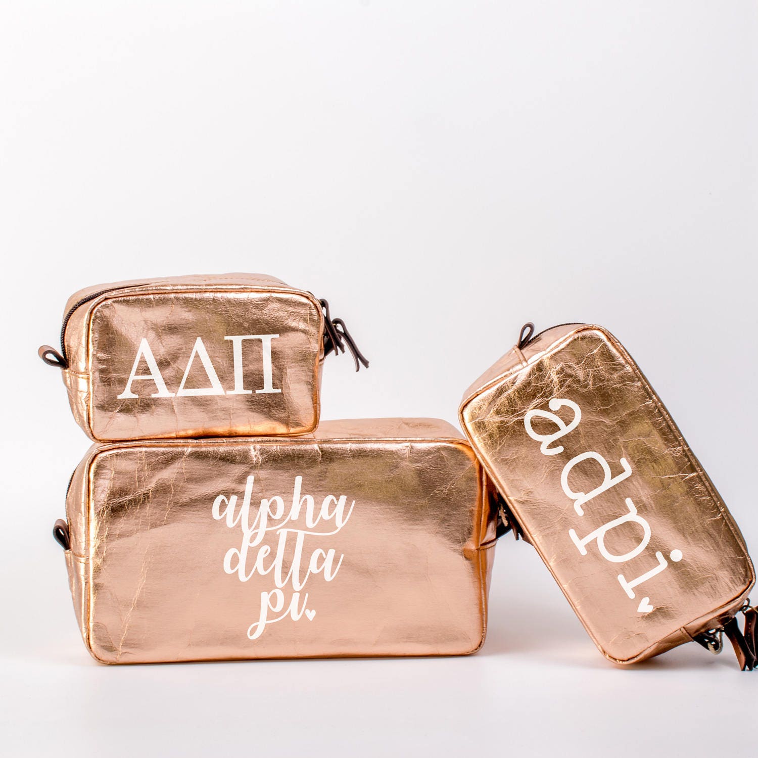 Alpha Delta Pi Cosmetic Bag Set, Adpi Travel Bag, Sorority Set Of 3, Makeup Pencil Bid Day Gift