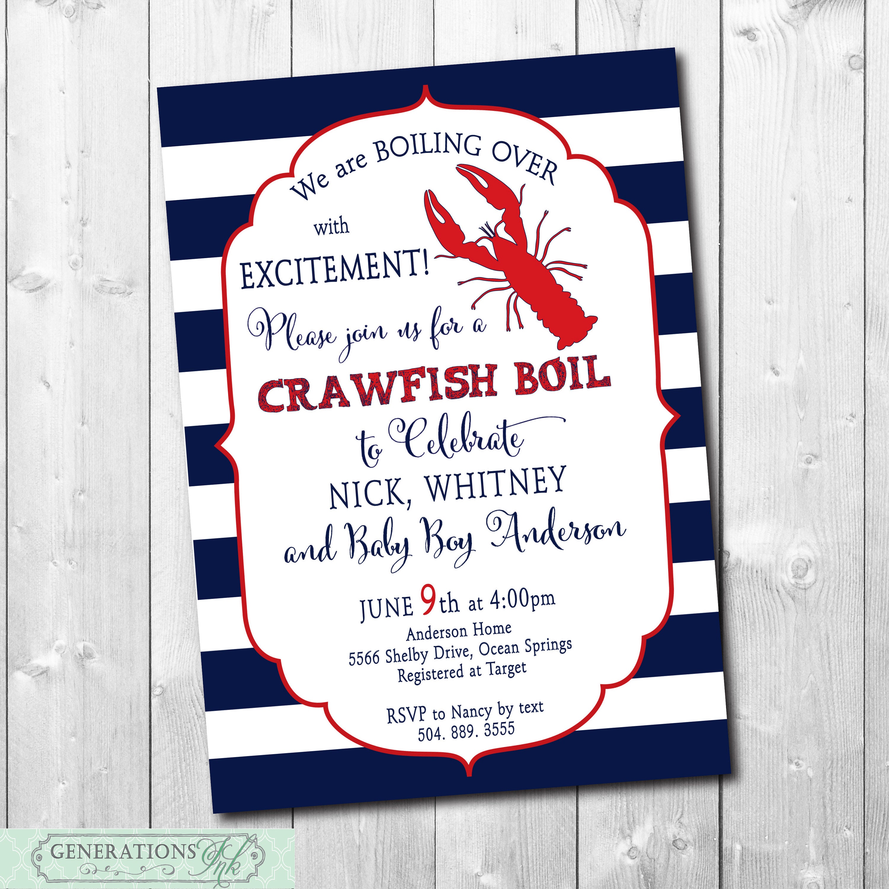 Crawfish Boil Invitation Baby Shower Printable/Digital File/Couples Shower, Seafood Boil, Boy Girl Shower/Wording & Colors Can Be Changed