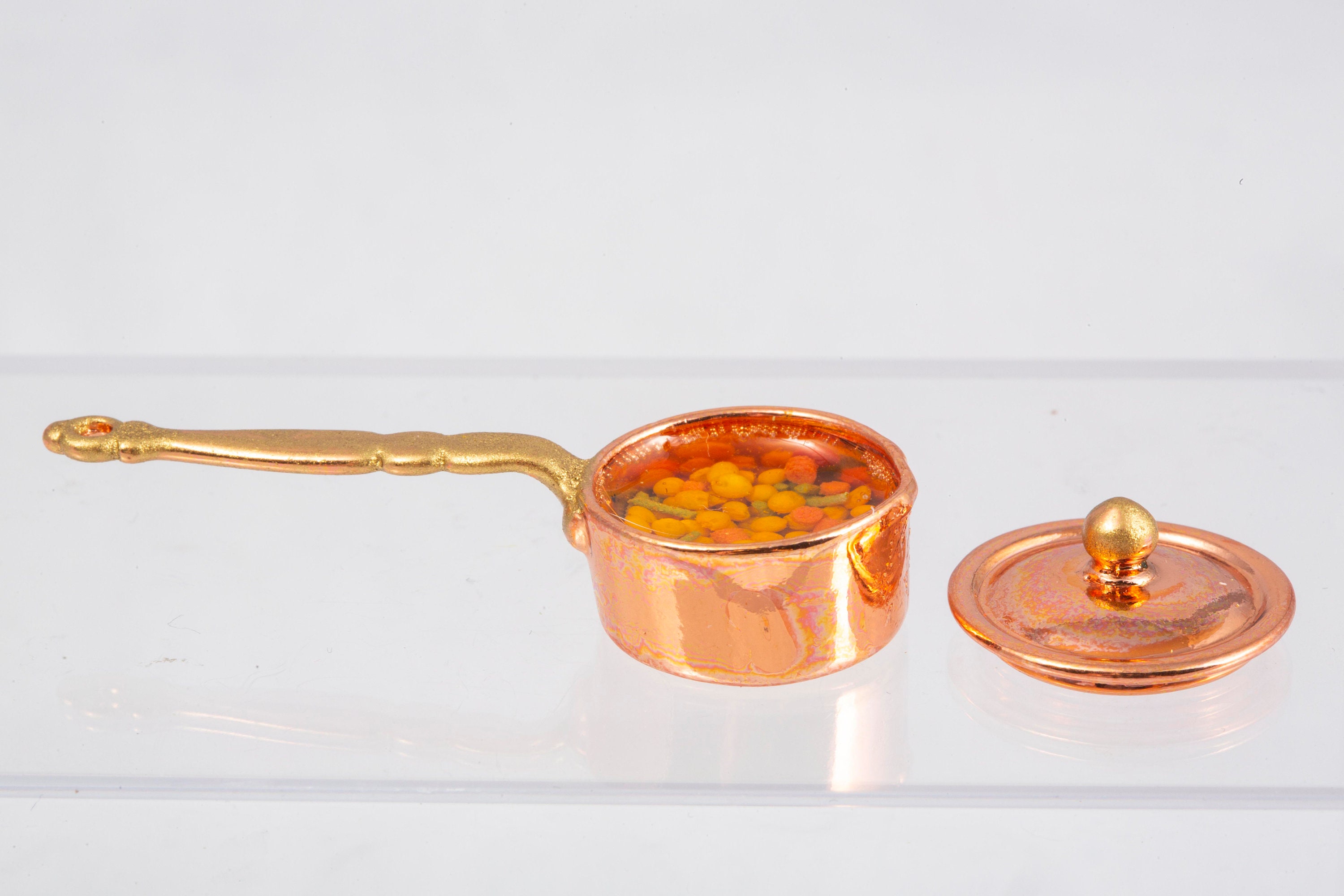 Dollhouse Miniatures - Copper Pot Filled With Mixed Vegetables in Water For Stove Cooking