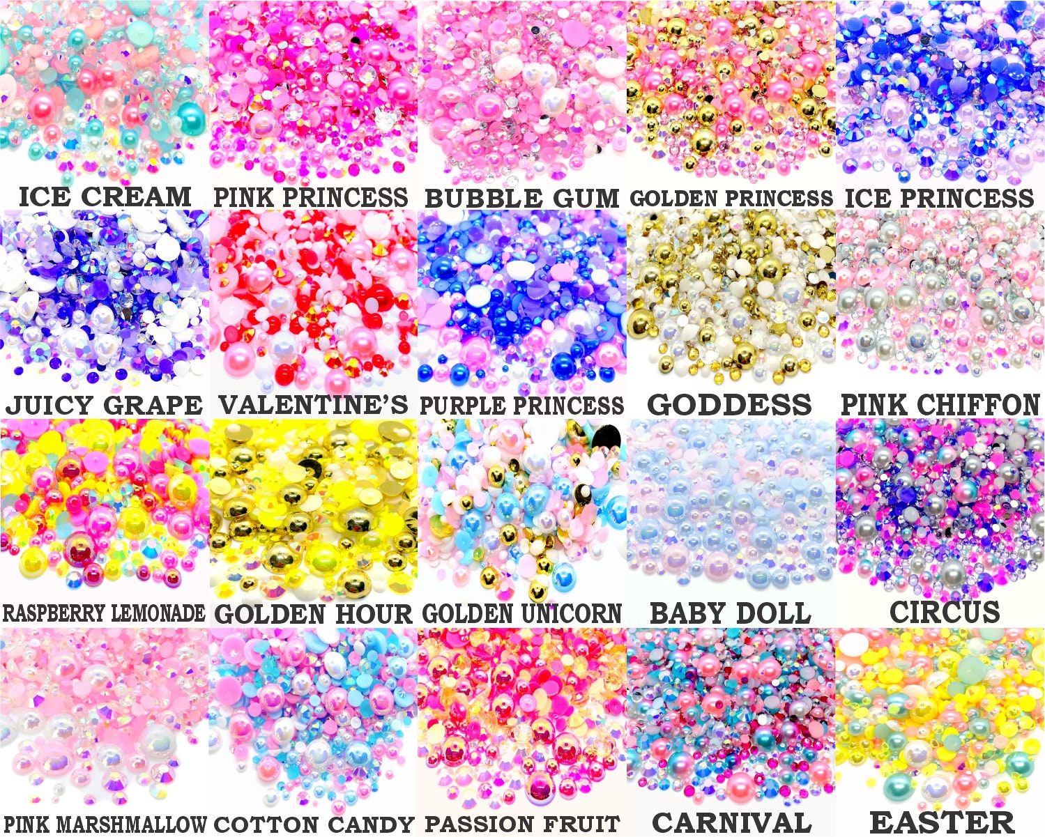 Pearl Blend Mixes Rhinestone Mix 2mm-10mm Flatback Jelly Resin | Faux Pearls Rhinestones Mixed Sizes, You Choose