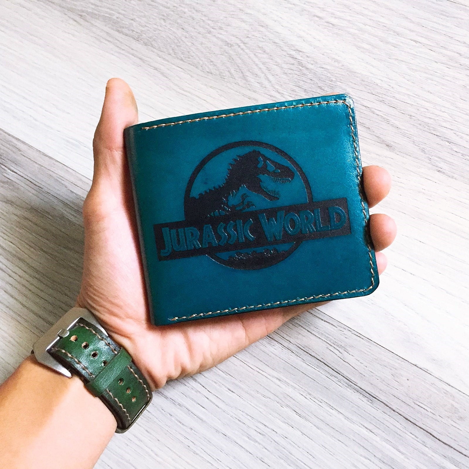 Personalized Jurassic World Leather Bifold Men Wallet, Dinosaur Pattern Present For Him, Boyfriend Anniversary Christmas Gift Idea