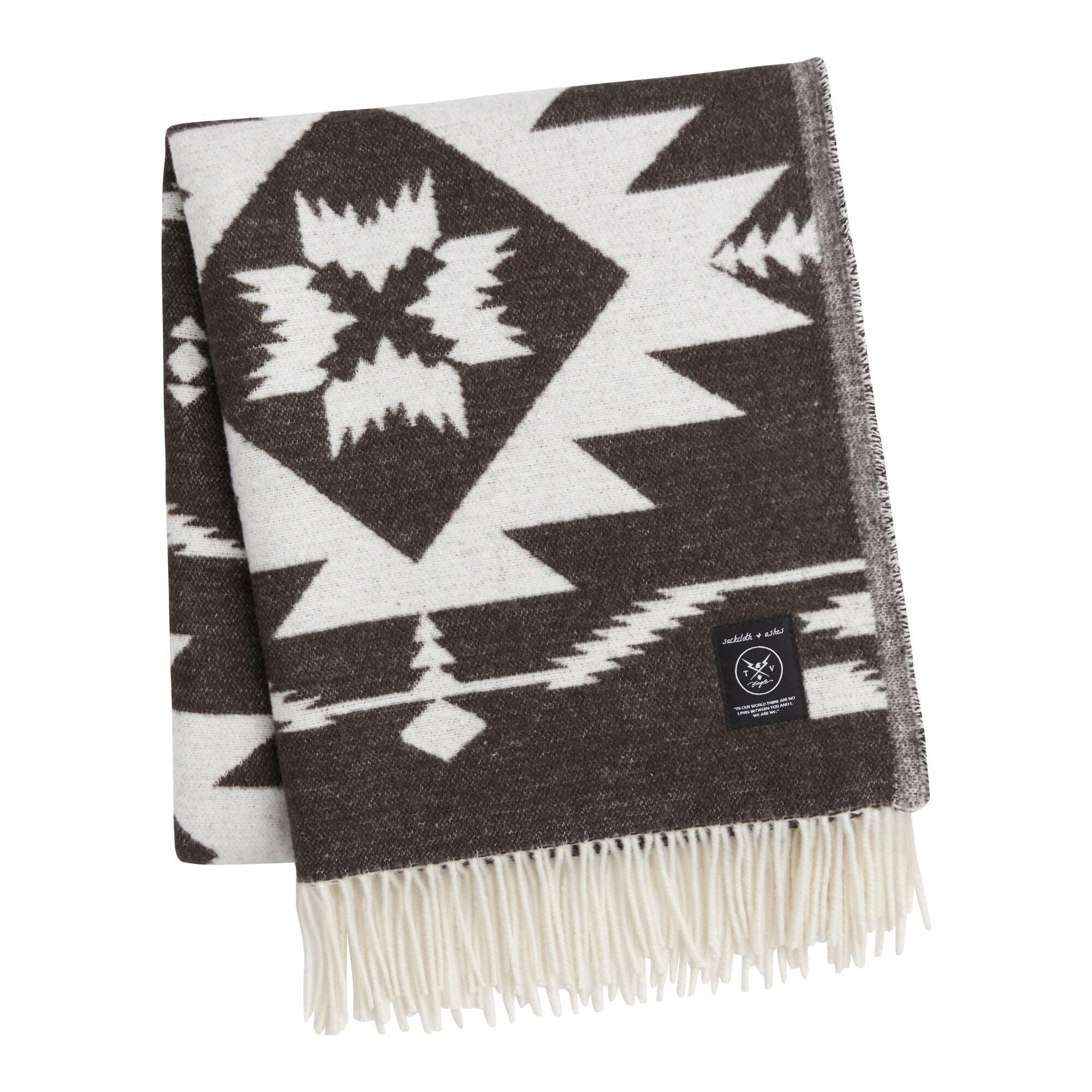 Sackcloth & Ashes Black and White Heritage Throw Blanket: Blue/Brown/Red/Multi - Acrylic by World Market