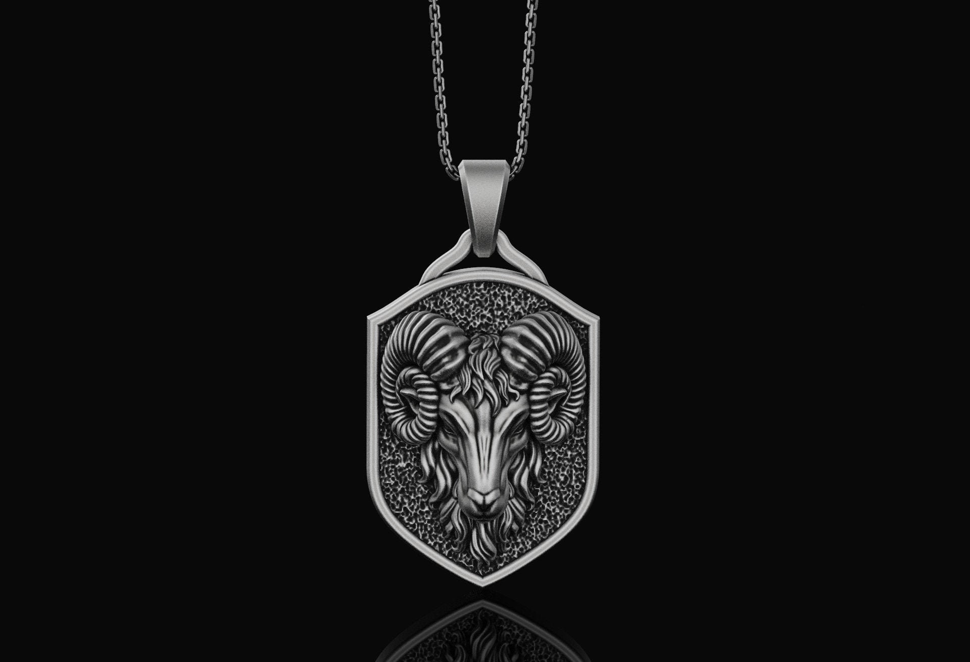 Gothic Ram Head Pendant Goat Charm Necklace Silver Aries Jewelry Astrology, Horoscope, April Birthday Gift For Her, Him