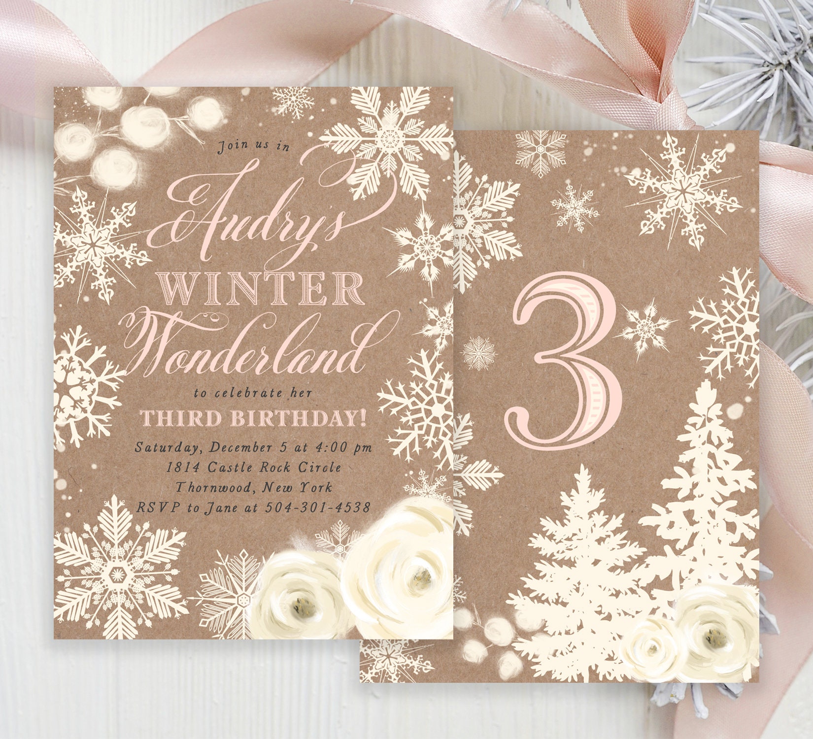 Winter Wonderland Birthday Invitation Girl, Girl Party Invite, Rustic Party, Any Age, Holiday 41