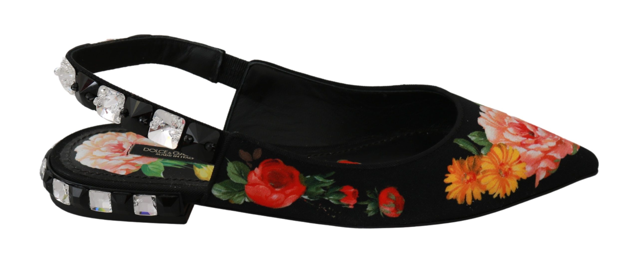 Black Floral Crystal Slingbacks Sandals Shoes - EU35/US4.5