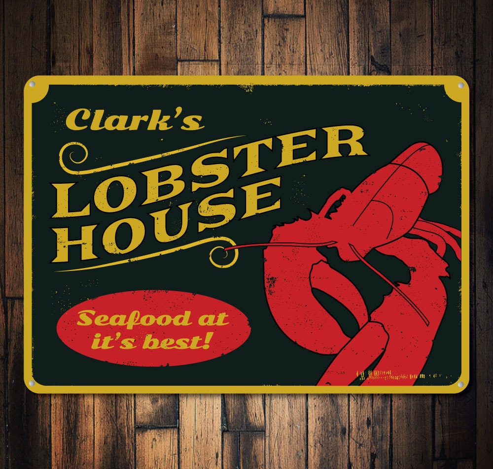 Lobster House Sign, Personalized Seafood Restaurant Name Custom Beach Metal Decor - Novelty Aluminum