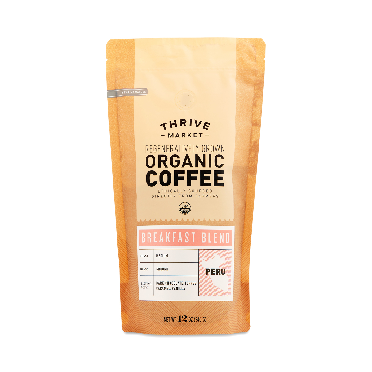 Thrive Market Organic Breakfast Blend Coffee, Ground 12 oz bag
