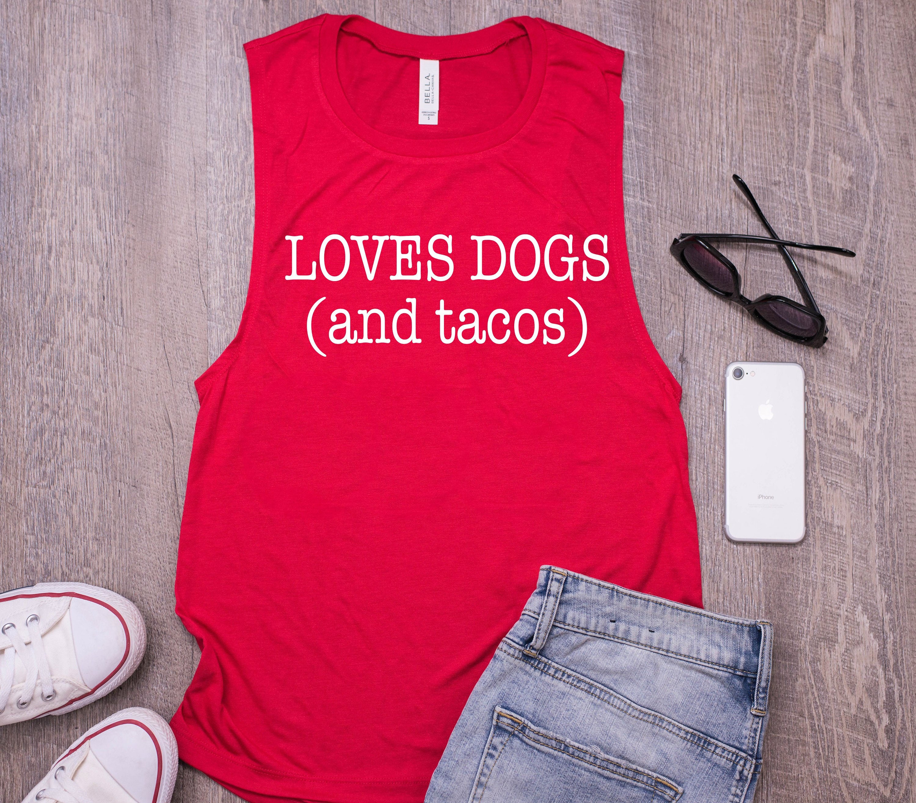 Womens Loves Dogs & Tacos Cute Dog Mom Taco Lover Muscle Tank Top