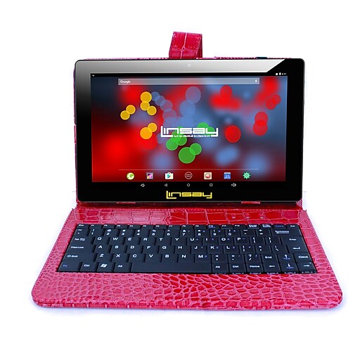 LINSAY F10 Series 10.1" Tablet, WiFi, 2GB RAM, 32GB , Android 10, Black w/Red Crocodile Keyboard (F10XIPSBKCOREDW)