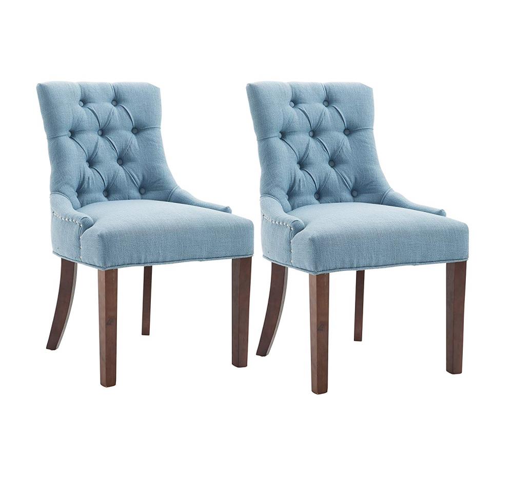 Clihome Set of 2 Dining Chair Rustic Polyester/Polyester Blend Upholstered Dining Side Chair (Wood Frame) in Blue | ZB-PH-009-2-BL