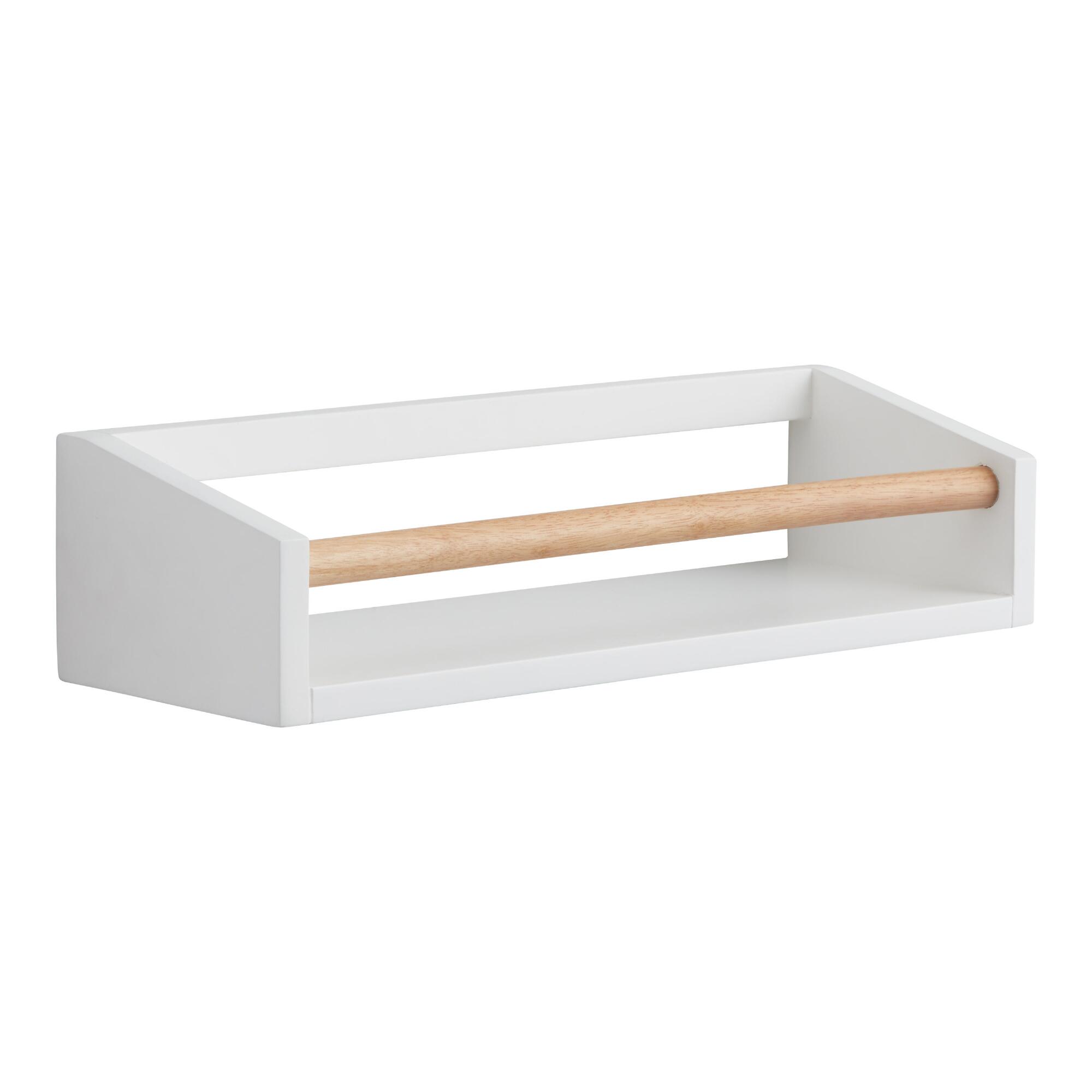 White And Natural Pine Wood Wall Shelf With Bar by World Market