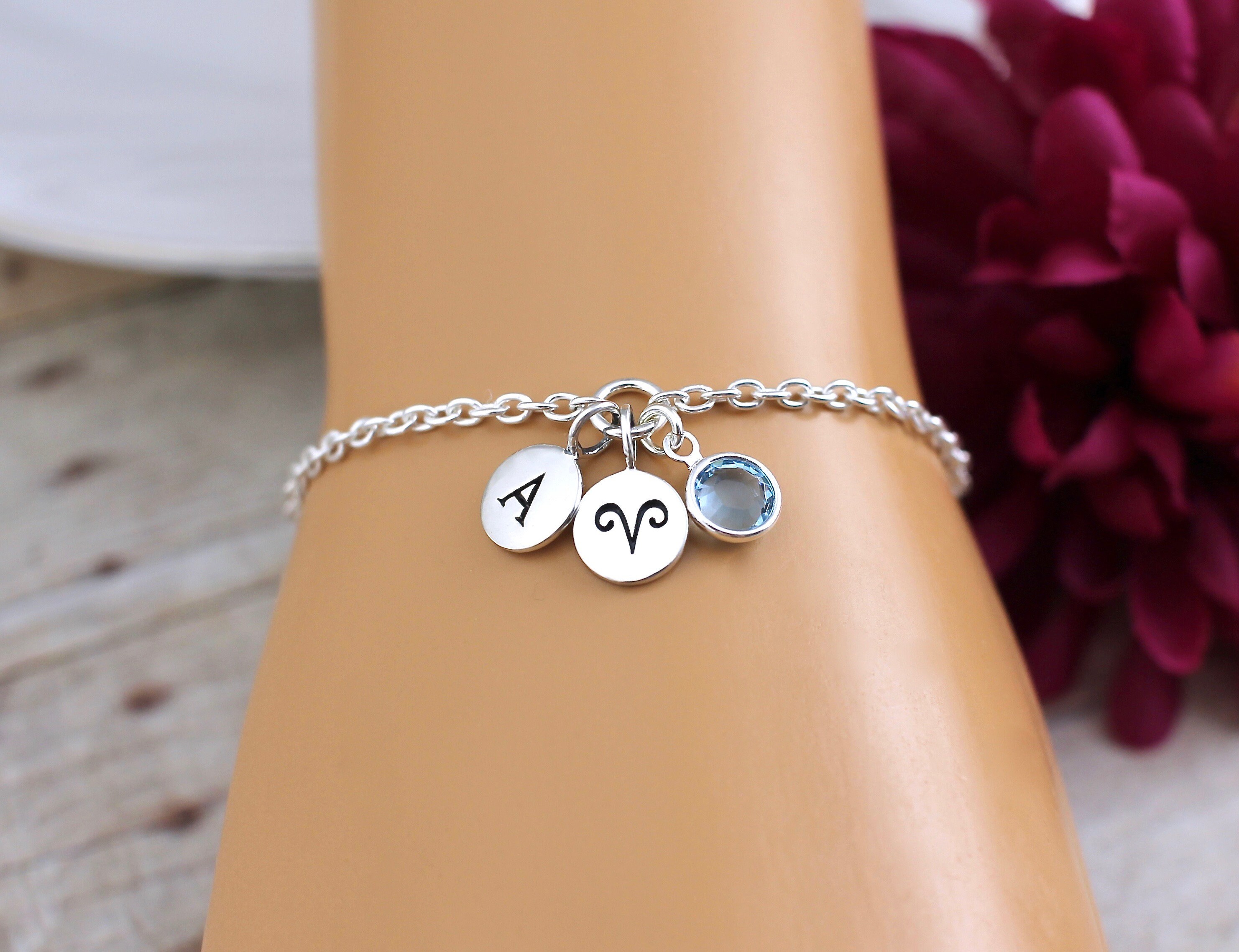 Aries Bracelet, Gifts For Women, Jewelry Sterling Silver, Star Sign, Zodiac Gift, Birthday Birthstone
