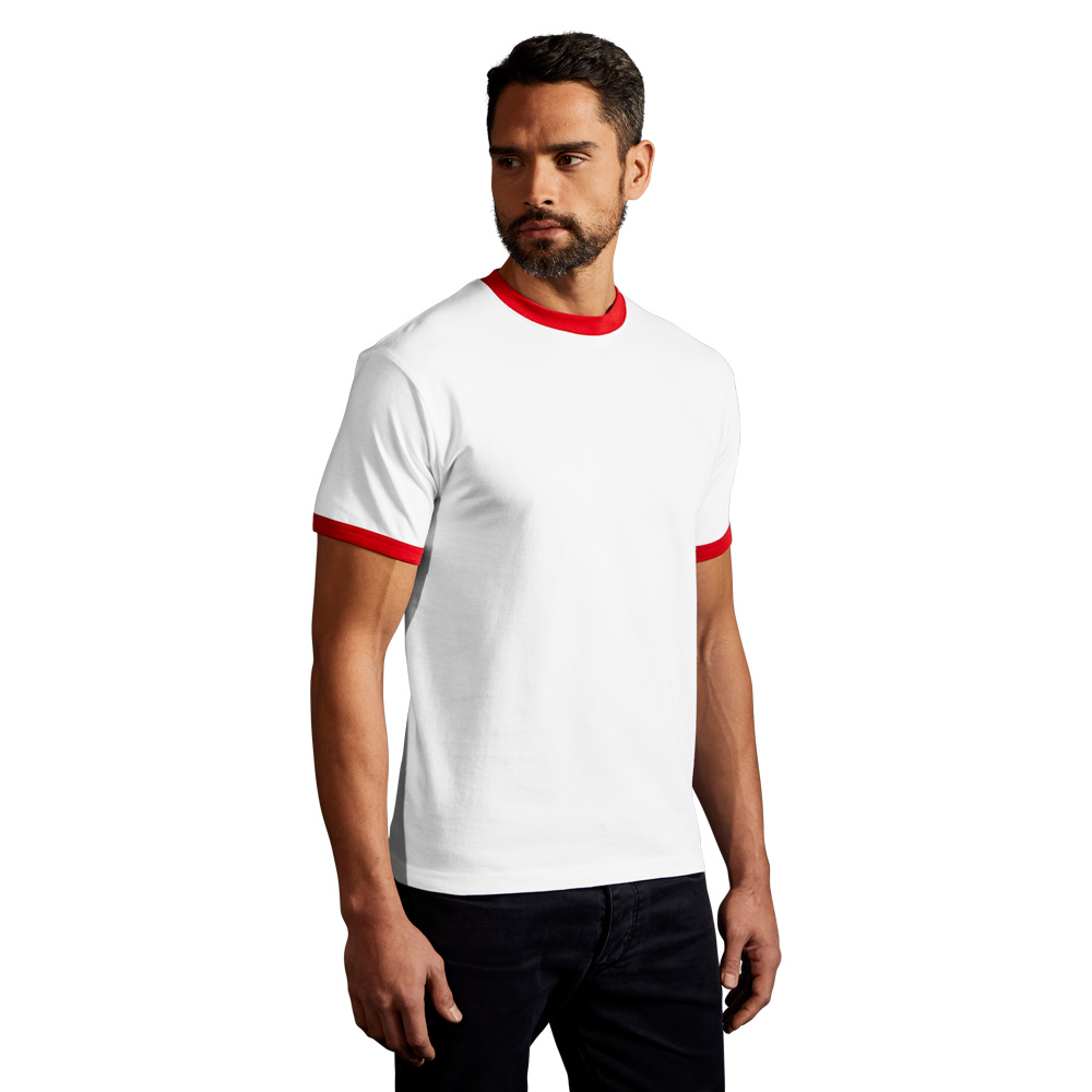 Kontrast T-Shirt Herren, Weiß-Rot, XXL