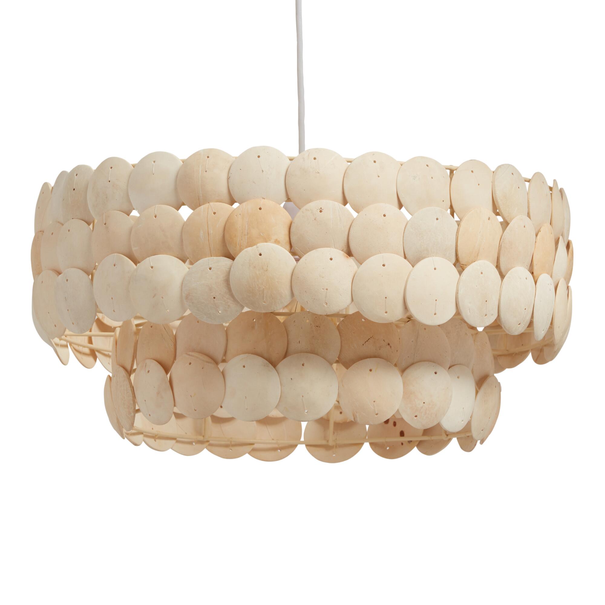 White Coconut Shell Two Tier Alana Pendant Lamp: Cream - Coconut Husk by World Market