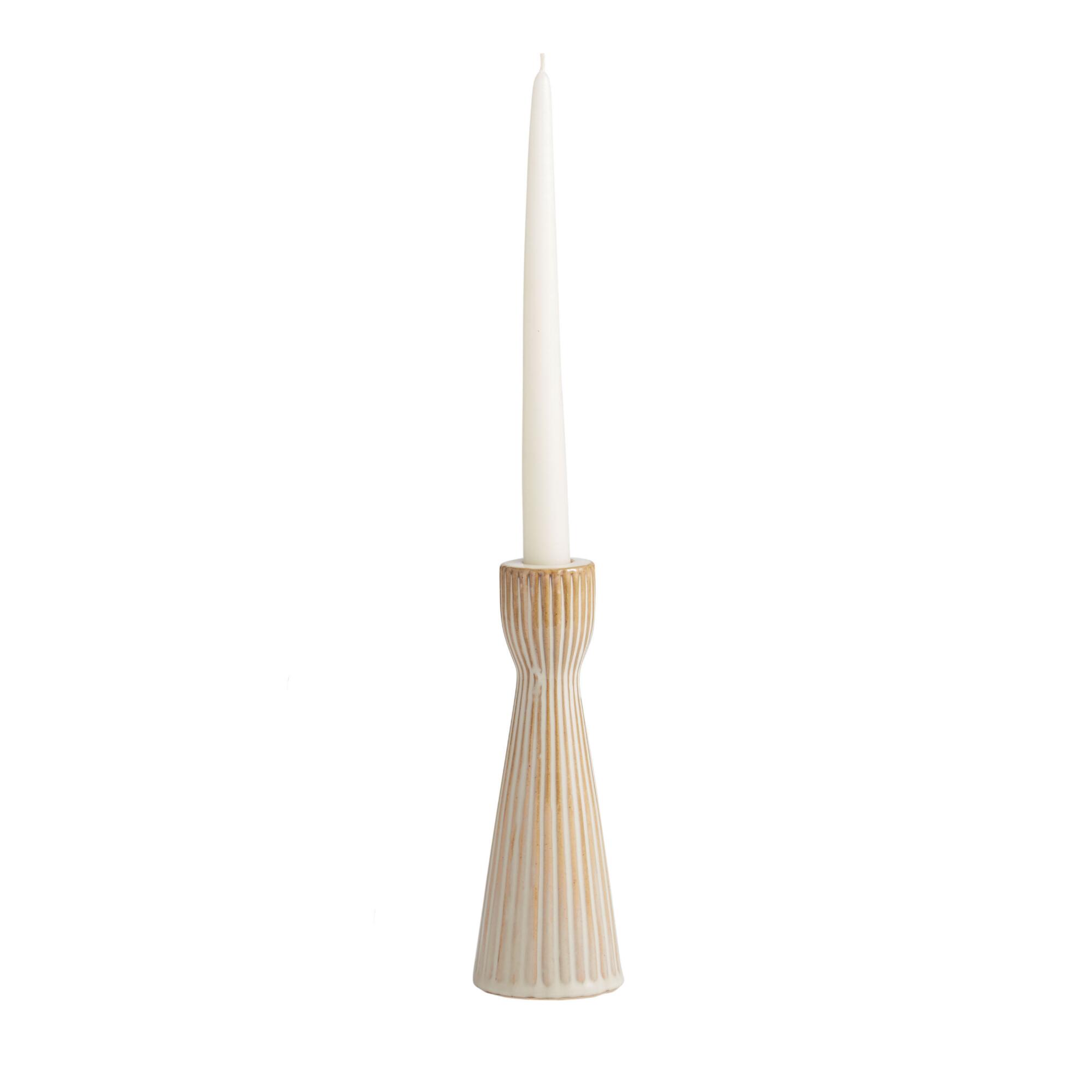 Large Ivory Ribbed Ceramic Taper Candle Holder: White by World Market