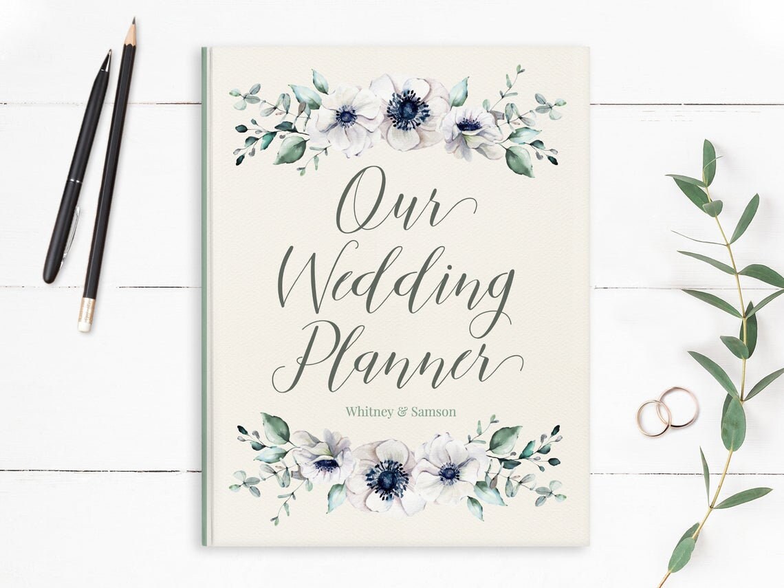 Sewn Hard Cover Wedding Planner Book | Premium Smyth-Sewn Complete Bride Organization Keepsake Delicate Anemone Floral