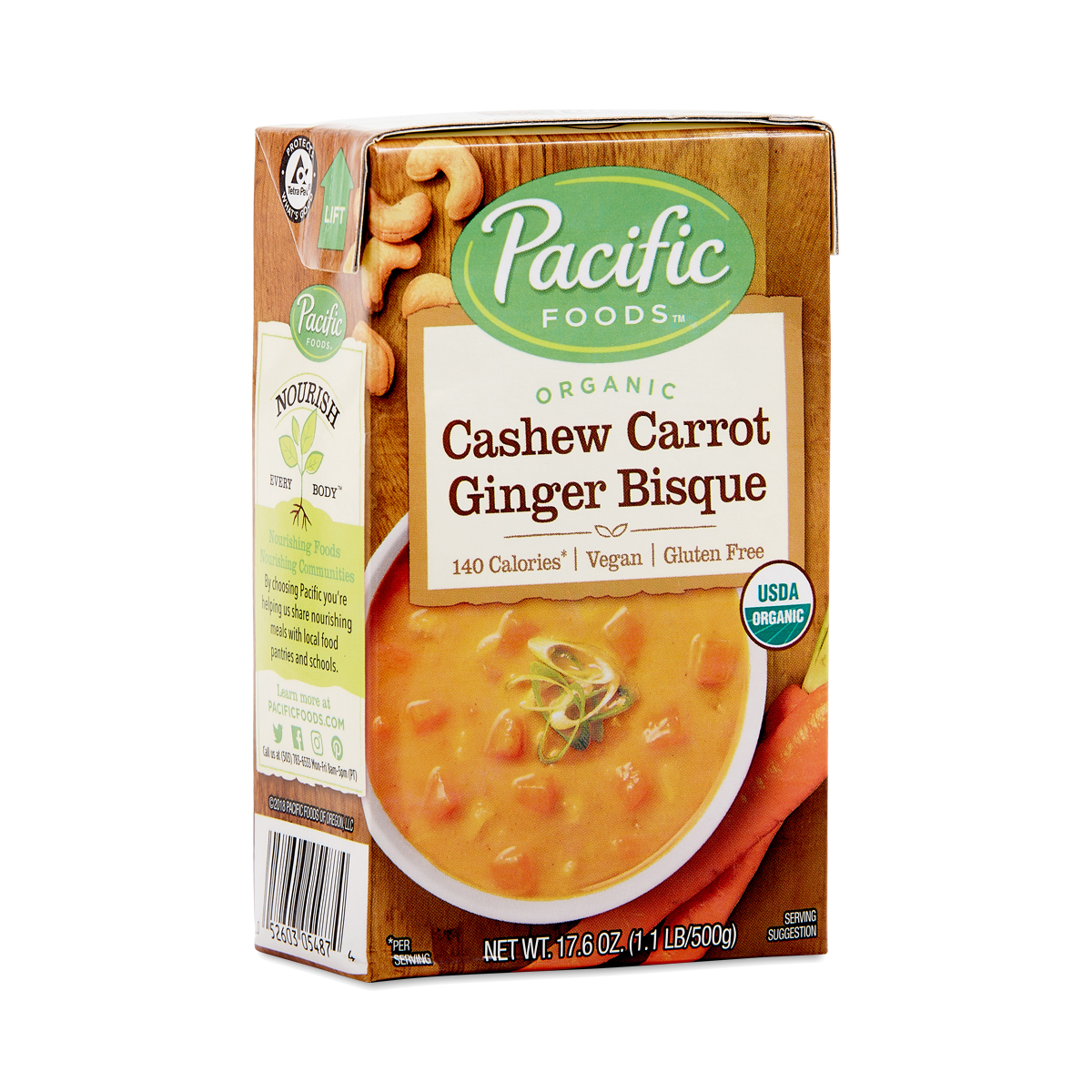 Pacific Foods Cashew Carrot Ginger Bisque 17.6 oz carton