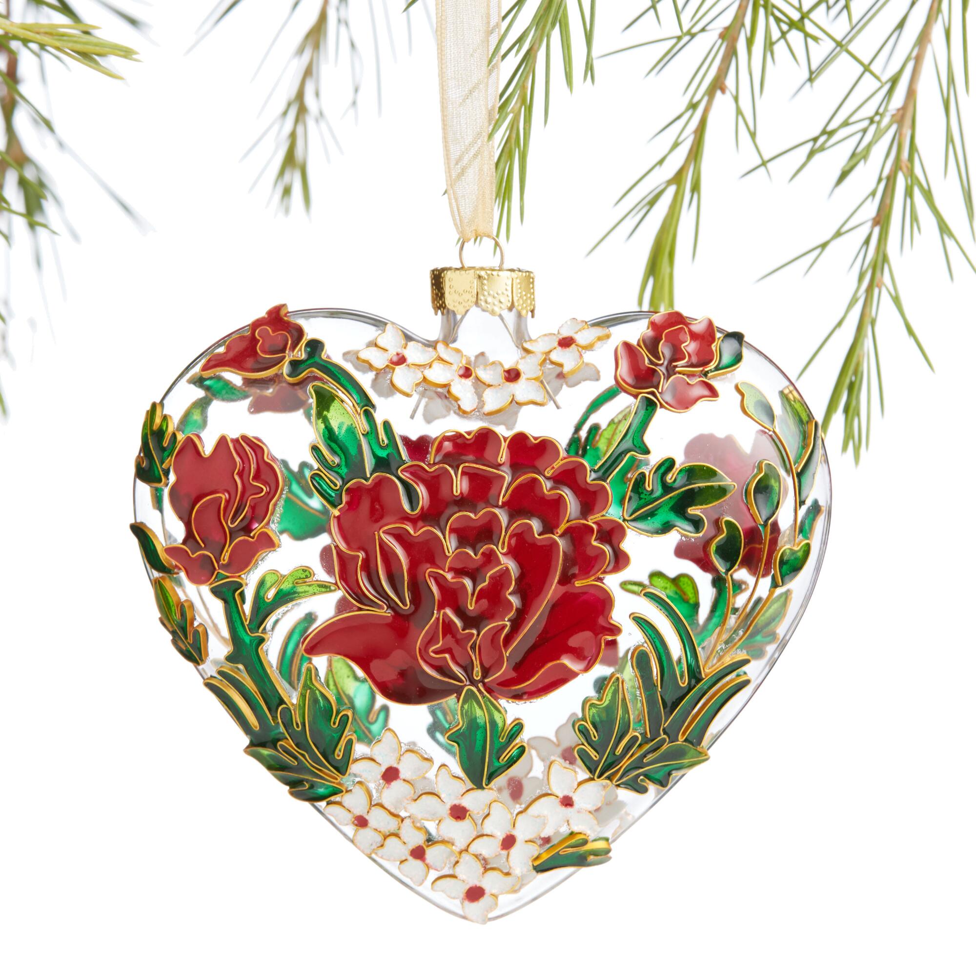 Pier Place Flower Heart Cloisonne Ornament: Multi - Glass by World Market