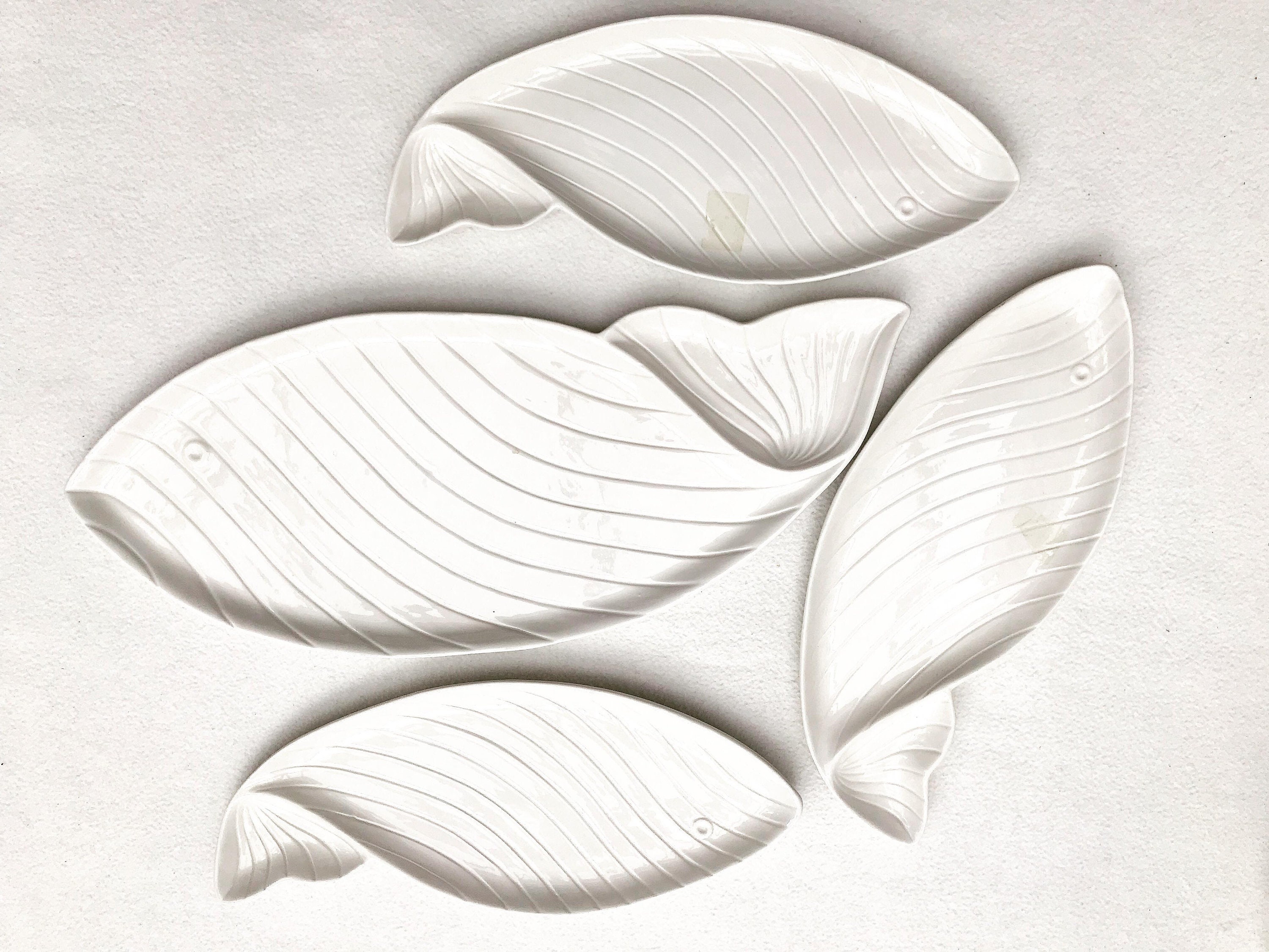 Nove Di Bassano Italian Ceramic Set 1960 White 1 Serving Tray & Fish Shaped Plates Christmas Table Decor White Gift For Her Seafood