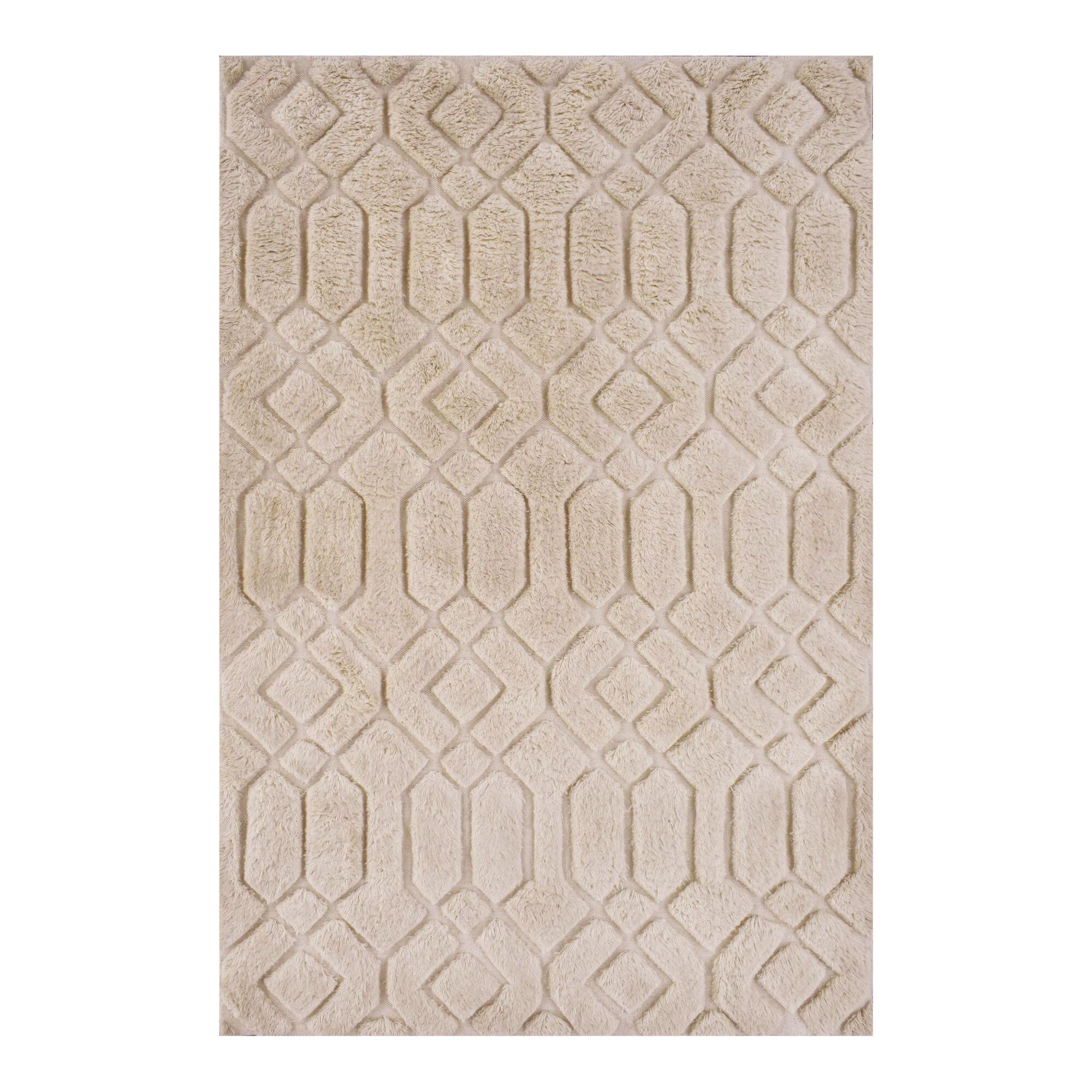 Ivory Geometric Tufted Wool Stella Area Rug: White - 6' x 9' by World Market