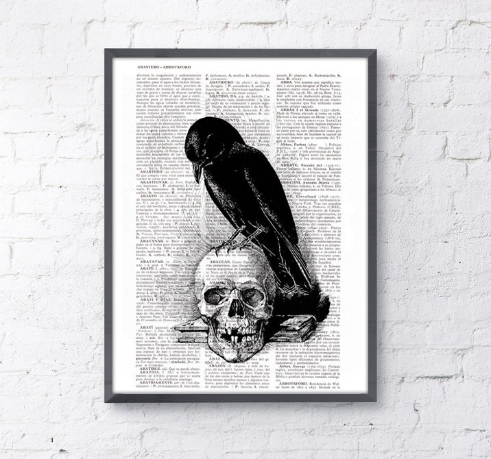 Wall Art Print Book Print Vintage Art Crow On The Skull Ska070
