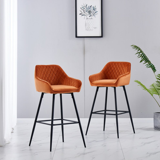 Buy (Orange(Velvet), Bar Stools) Bar Stool Breakfast High Counter Chair  Pub Kitchen online