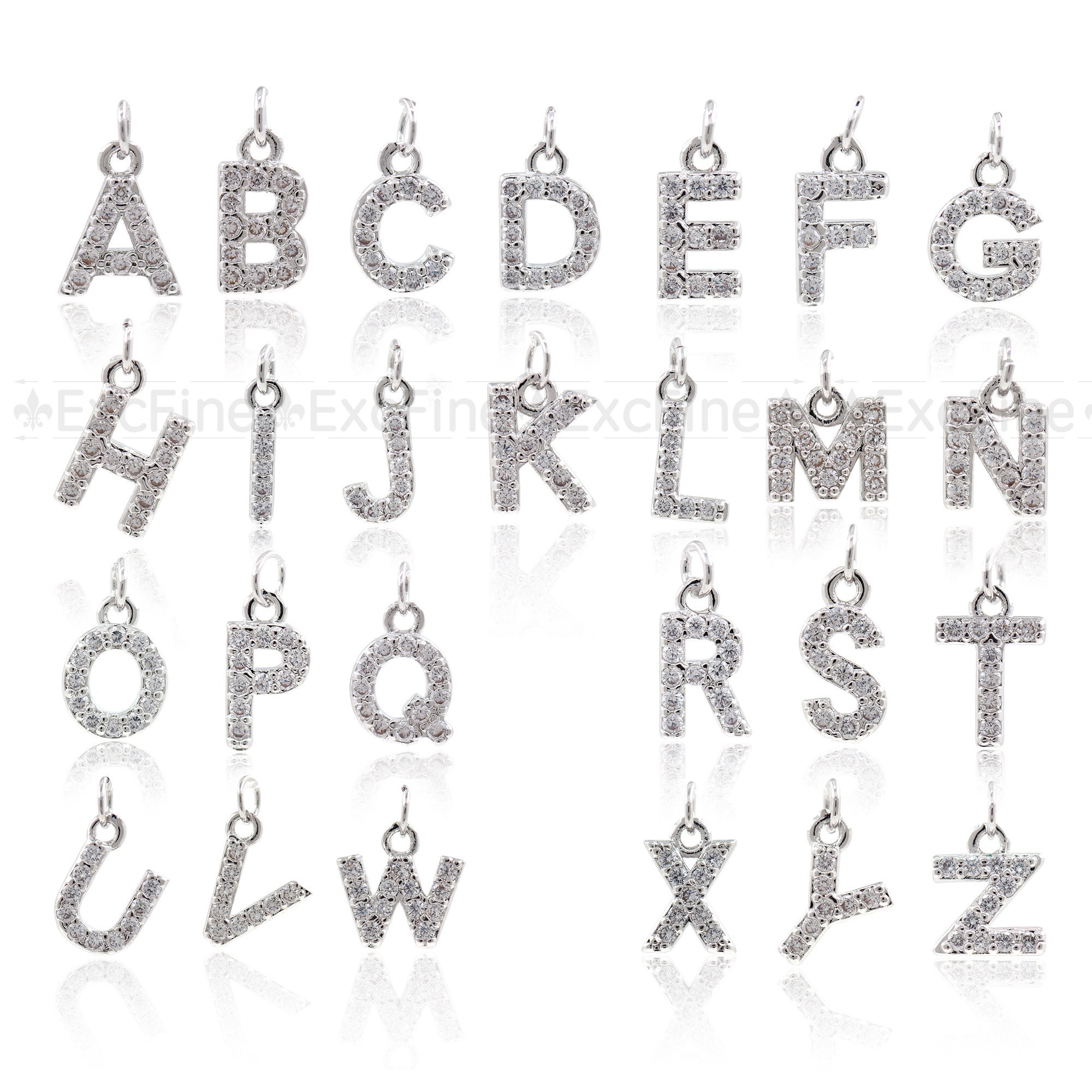 10Pcs Micro Pave Cz Letters Pendant, Initials Charms, Alphabet, Diy Jewelry Accessories 11x9mm Siver