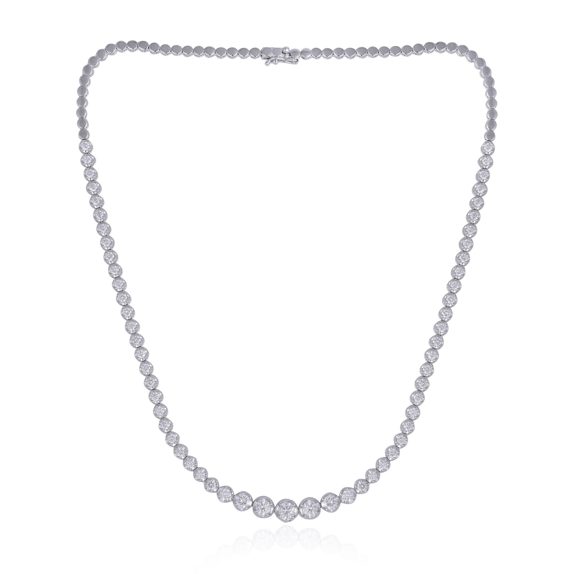 Round Diamond Pave Chain Necklace 16 Inches Long Solid 14K White Gold Natural 4.60 Ct. Hi Color Si Clarity Handmade Jewelry