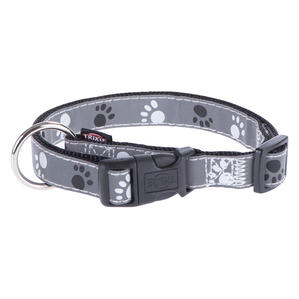 Trixie Reflective Paws Dog Collar - Silver - Size M-L