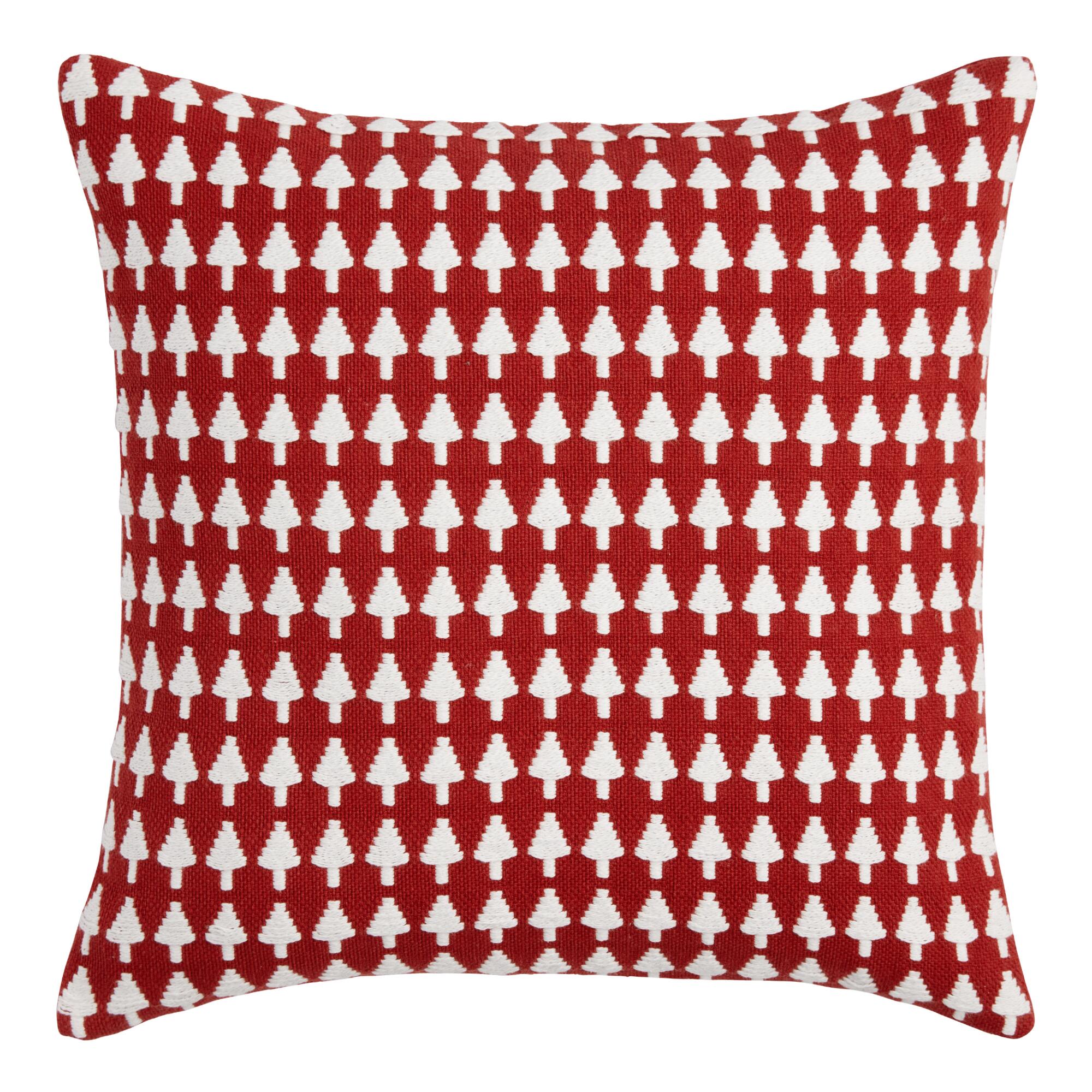 Pier Place Red and White Trees Throw Pillow: Red/White - Cotton - 18" Square by World Market