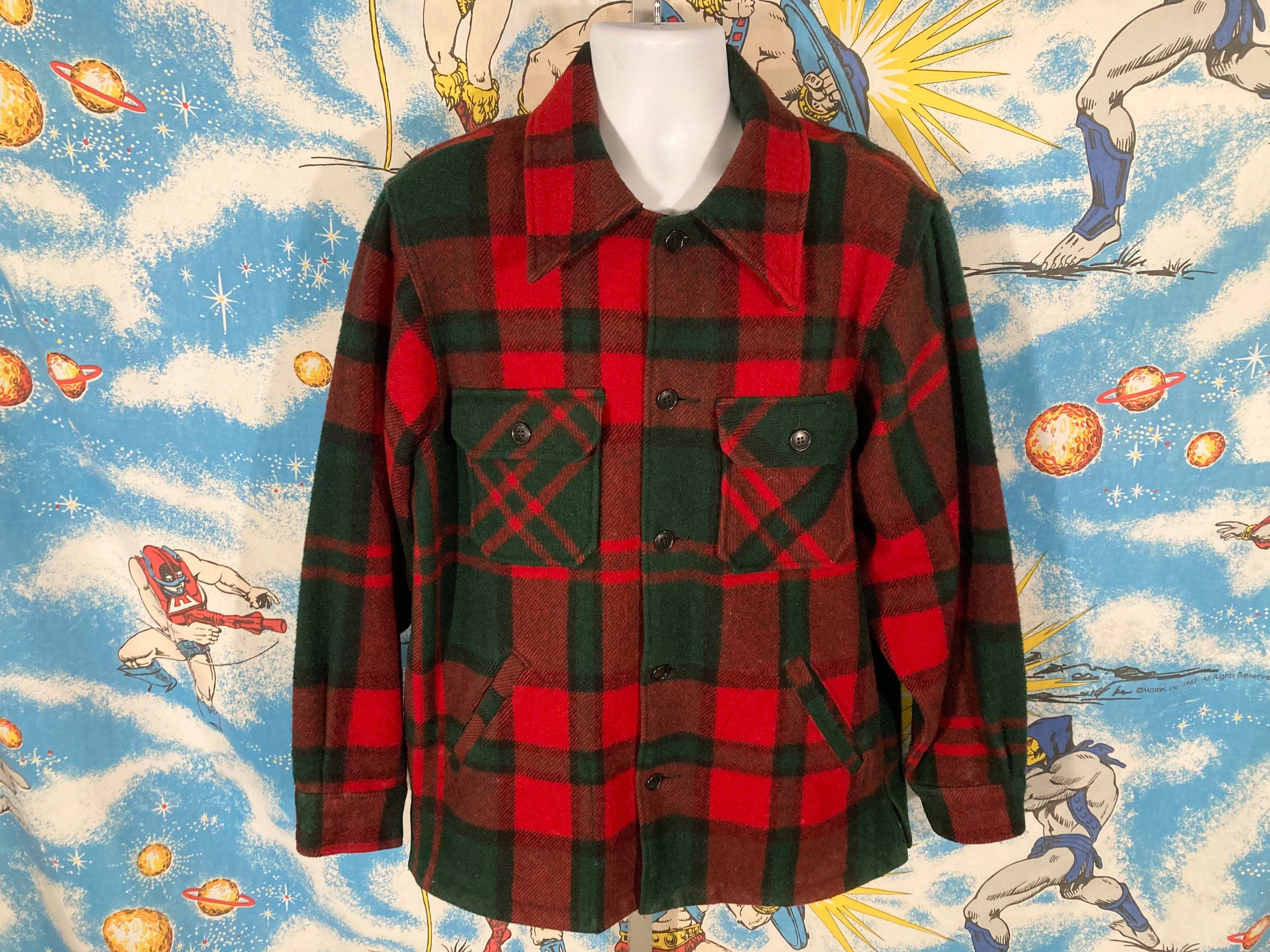 Vintage 60S 70S Ll Bean Wool Blend Flannel Lumberjack Jacket - Sz L Mod Indie Grunge Heavy Plaid Red Green Rugged Grandpa