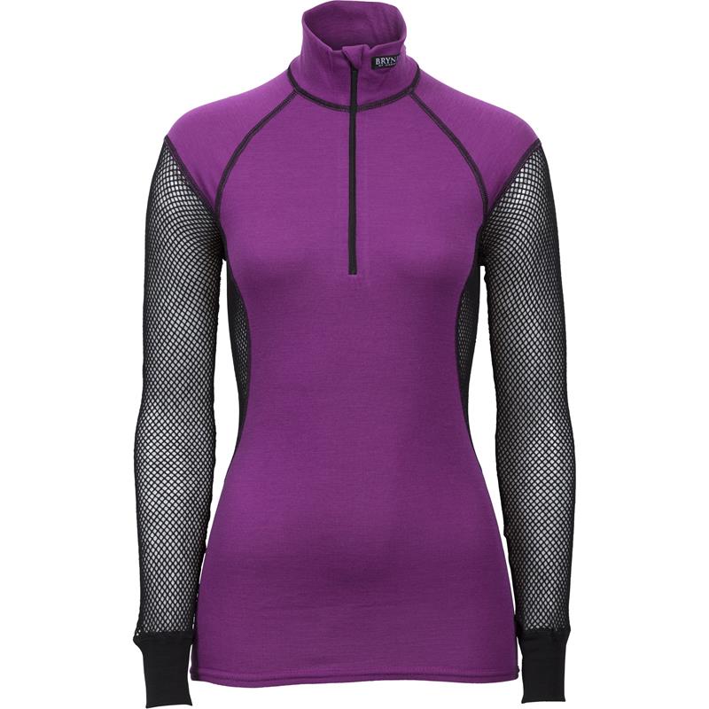 Brynje Wool Thermo Ladies Zip polo XL Lady Collection - Black/Violet