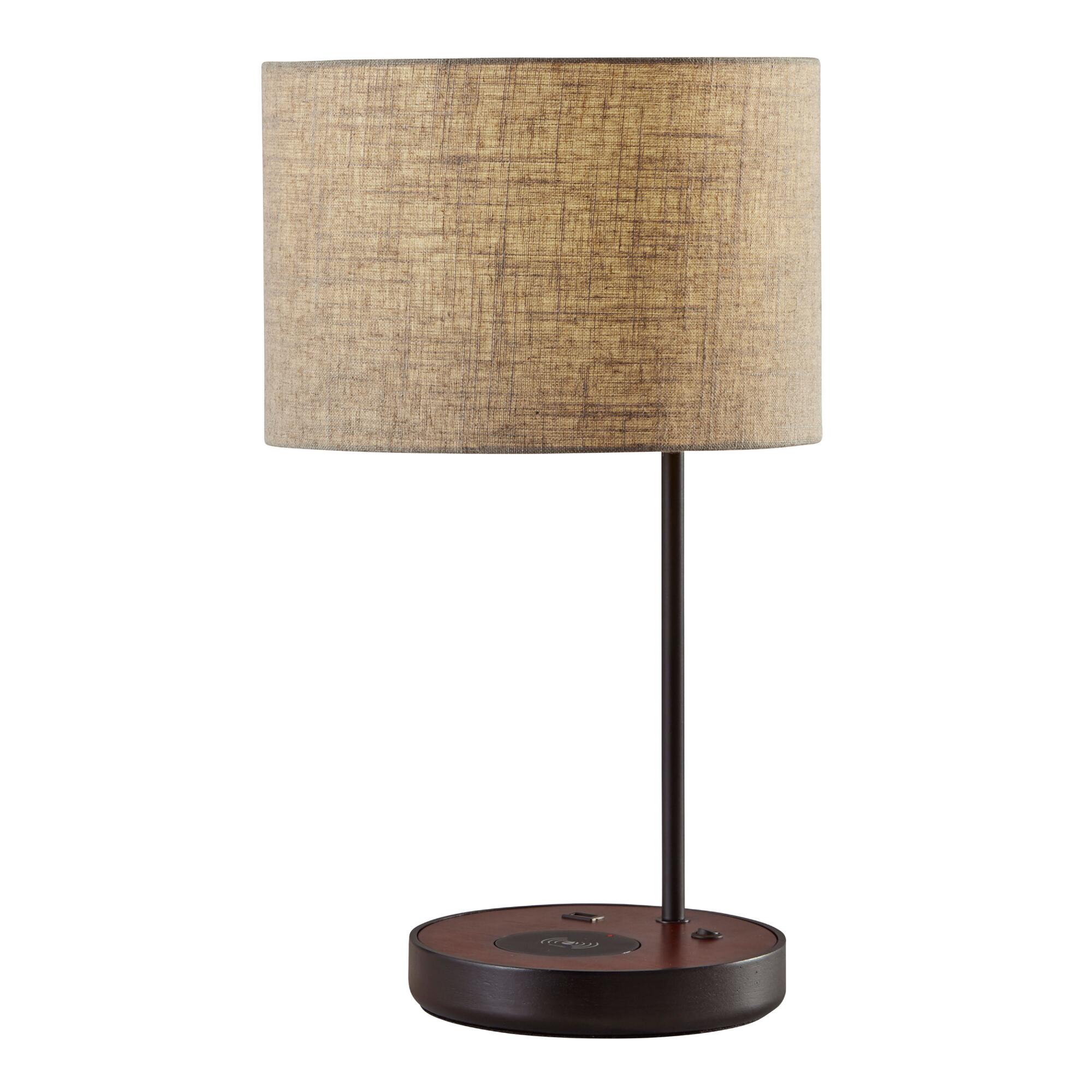 Black And Walnut Bourne Table Lamp with USB and Charging Pad: Black/Brown by World Market